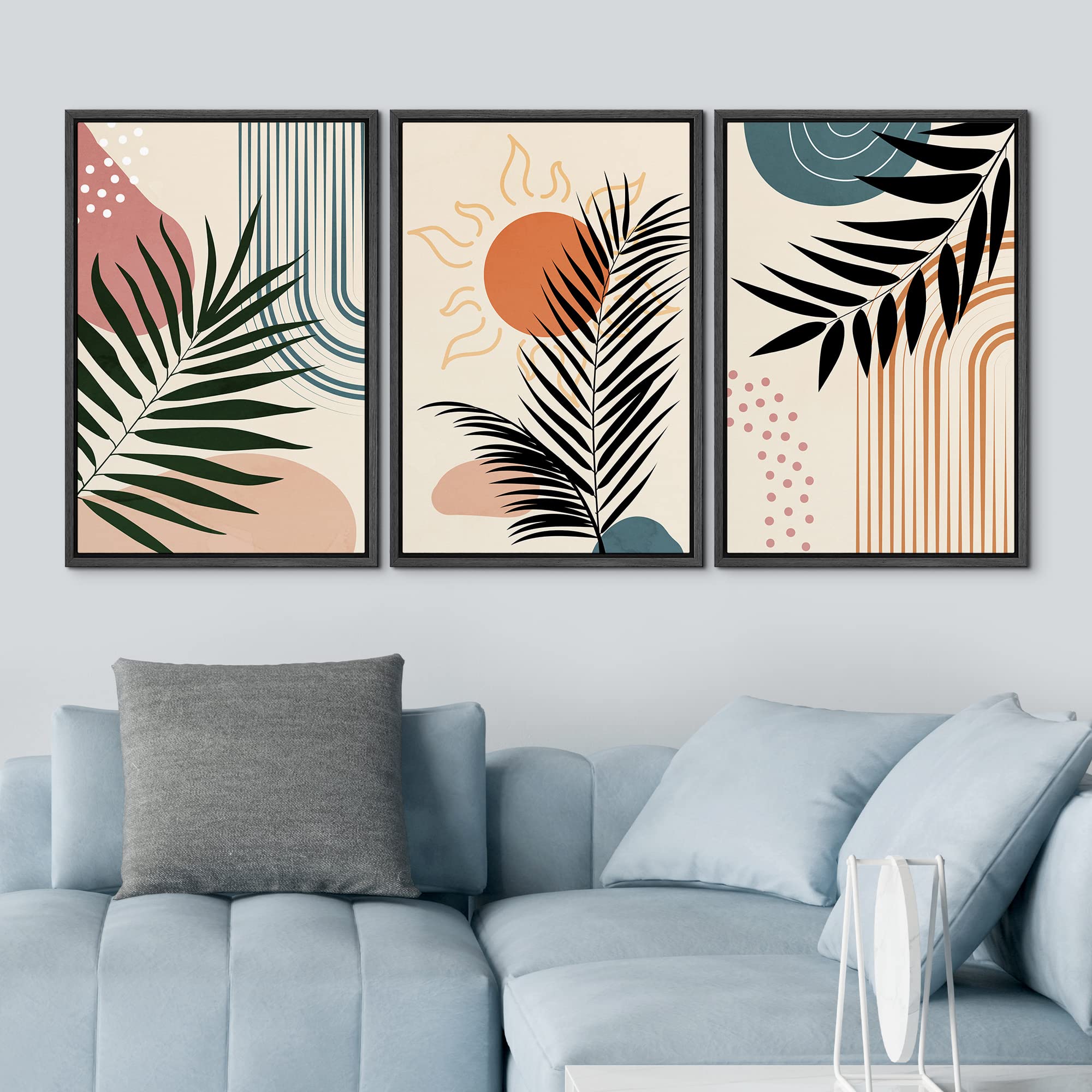 Idea4Wall Framed Canvas Print Wall Art Set Geometric Jungle Leaf Polygon Collage Abstract Nature Illustrations Modern Art Nordic