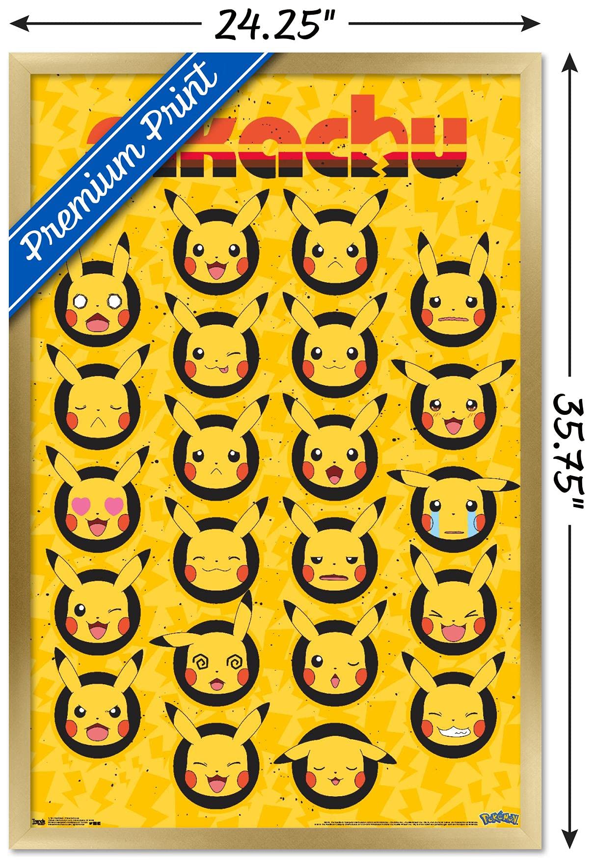 Trends International Pok  Mon - Pikachu Faces Wall Poster, 22.375'' X 34'', Gold Framed Version