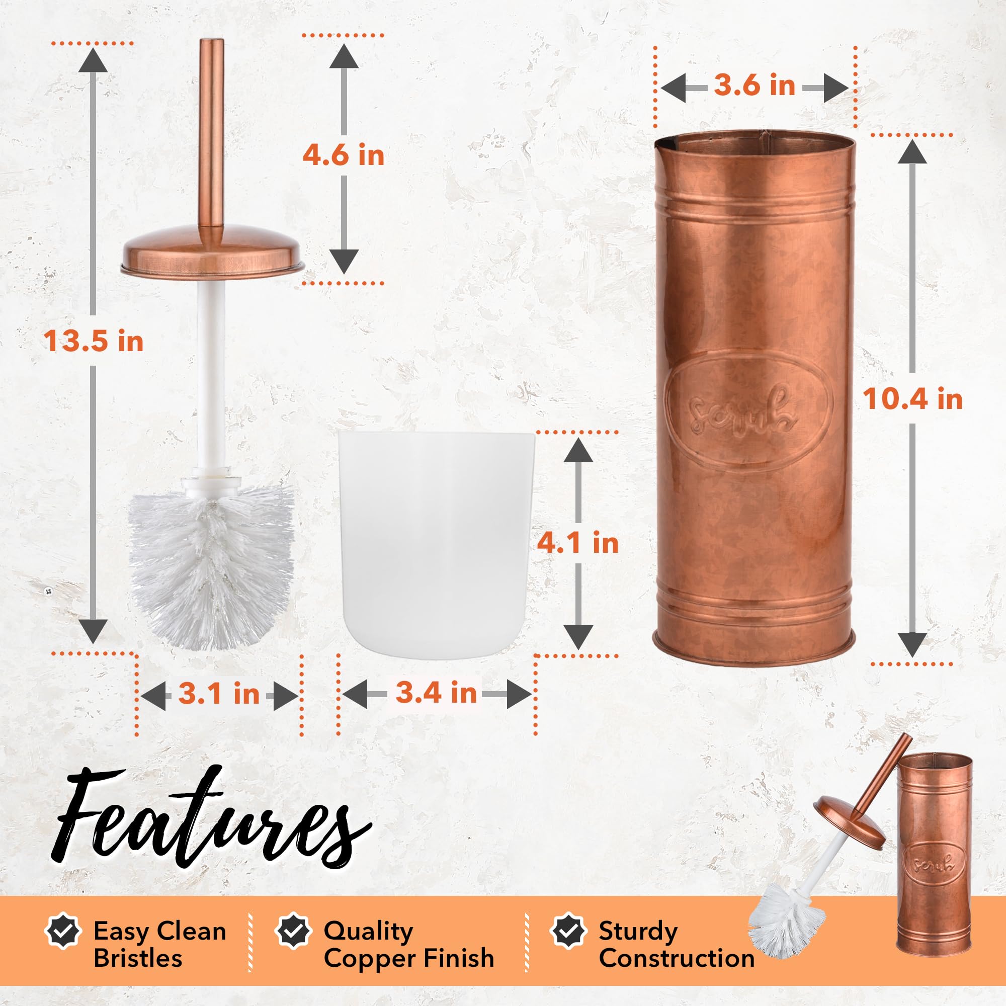 Autumn Alley Copper Toilet Bowl Brush and Holder  Covered Bathroom Toilet Brush for Modern Farmhouse Bathroom Decor  Standing Rustic Toilet Bowl Brush with Holder  Bathroom Decor Sets  Copper