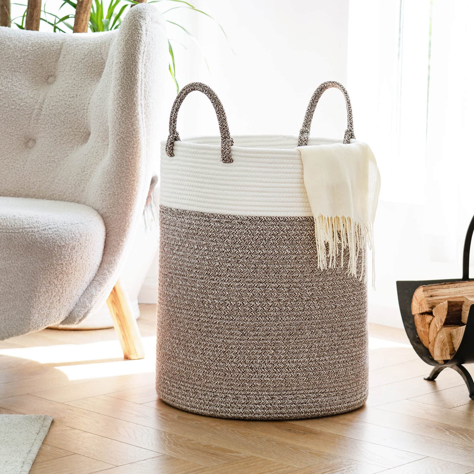 Indressme Tall Wicker Laundry Basket, Large Woven Clothes Hamper For Bedroom, Bathroom, Living Room, Tall Nursery Hamper For Bla
