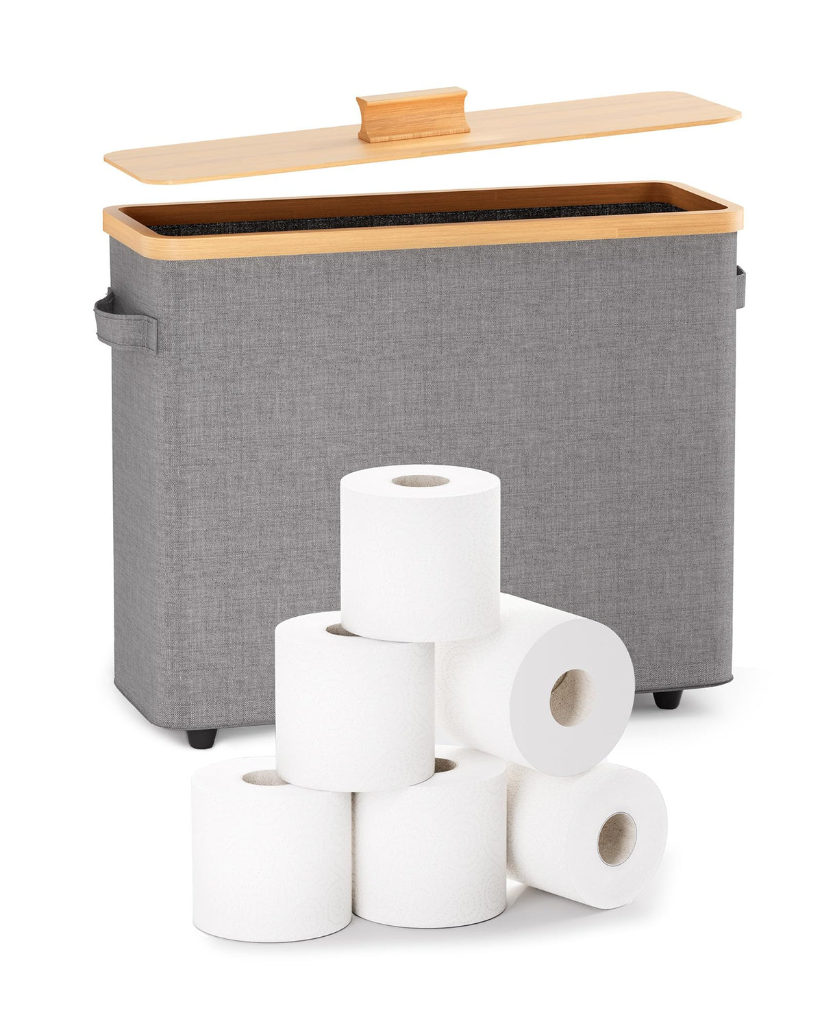 Bulado Toilet Paper Storage Stand, Toilet Paper Basket With Lid For 12-Roll Standard Extra Toilet Paper Holder, Wood Toilet Pape
