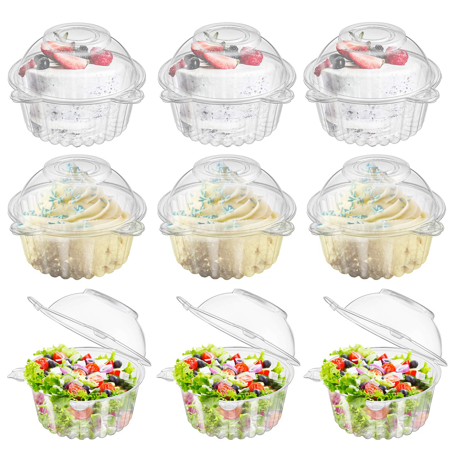 Bekith 150 Pack Individual Cupcake Holder, Thick Clear Plastic Dome Single Cupcake Carrier Muffin Container Holders Cases Boxes