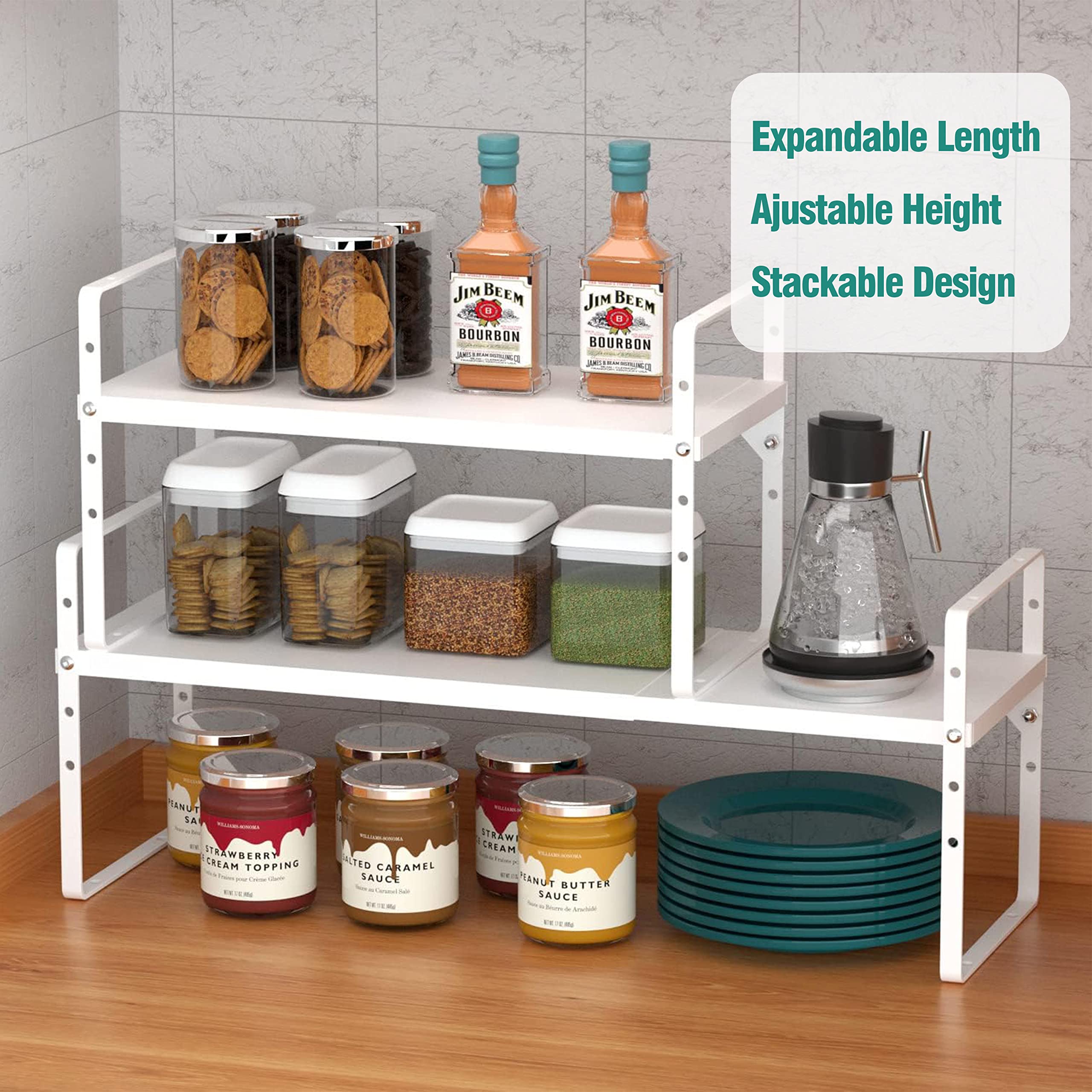 Expandable Cabinet Organizer Shelf, Stackable Kitchen Counter Shelf Heavy Duty Metal Spice Rack Organizer For Cabinet Kitchen Co