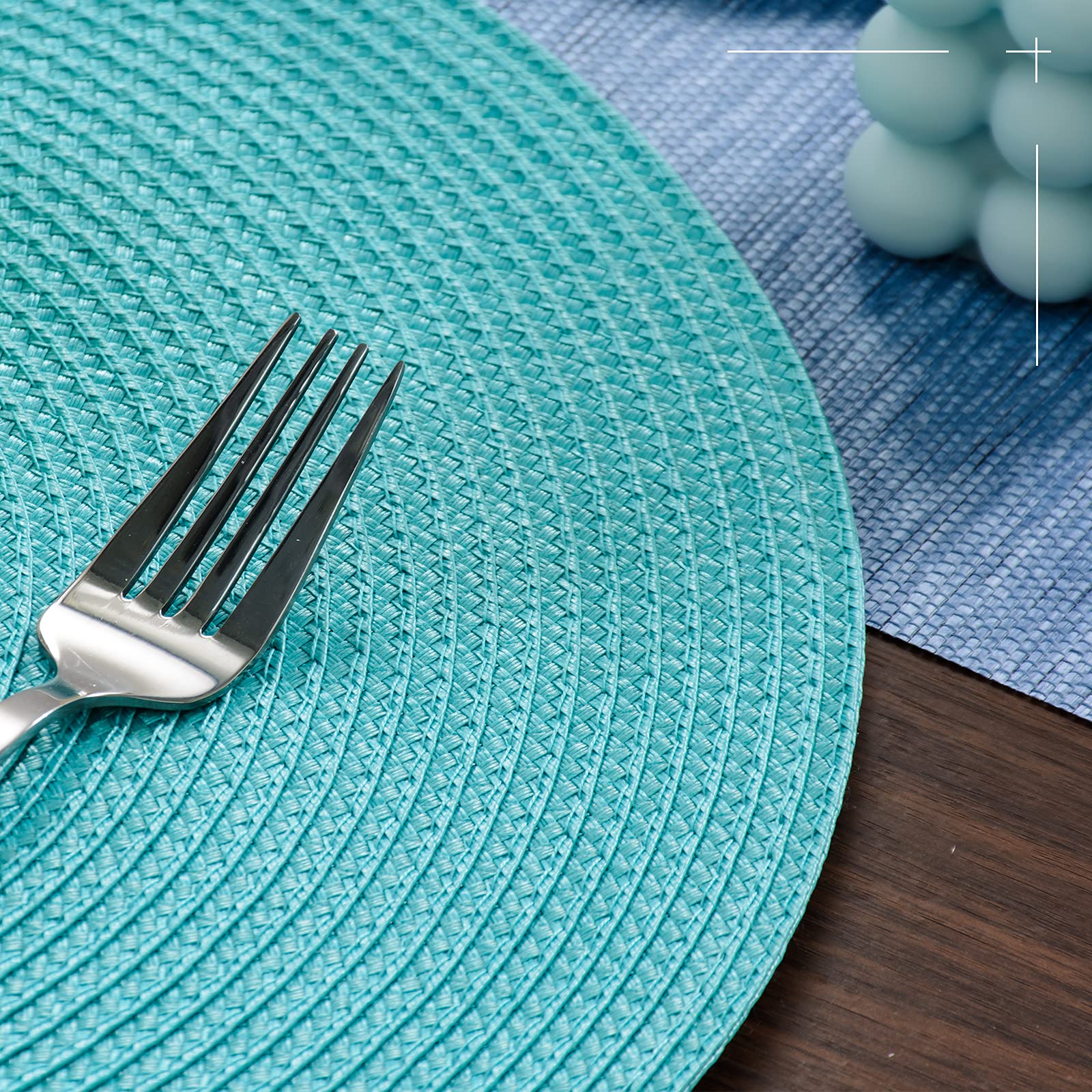 Funwheat Round Braided Placemats Set Of 6 Table Mats For Dining Tables Woven Washable Non-Slip Place Mats 15 Inch(Turquoise, 6Pc