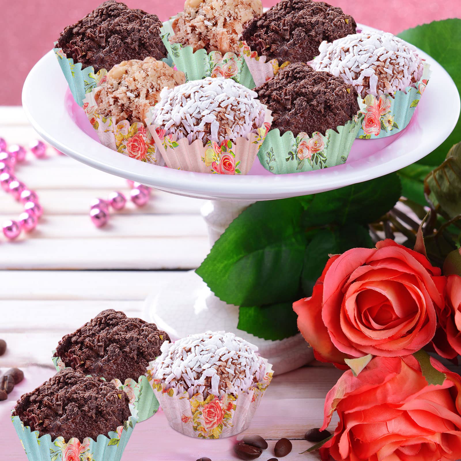 Sunnyray 600 Pcs Floral Mini Cupcake Liners For Baking Watercolor Flower Cupcake Wrappers Mini Tea Party Cupcake Baking For Show