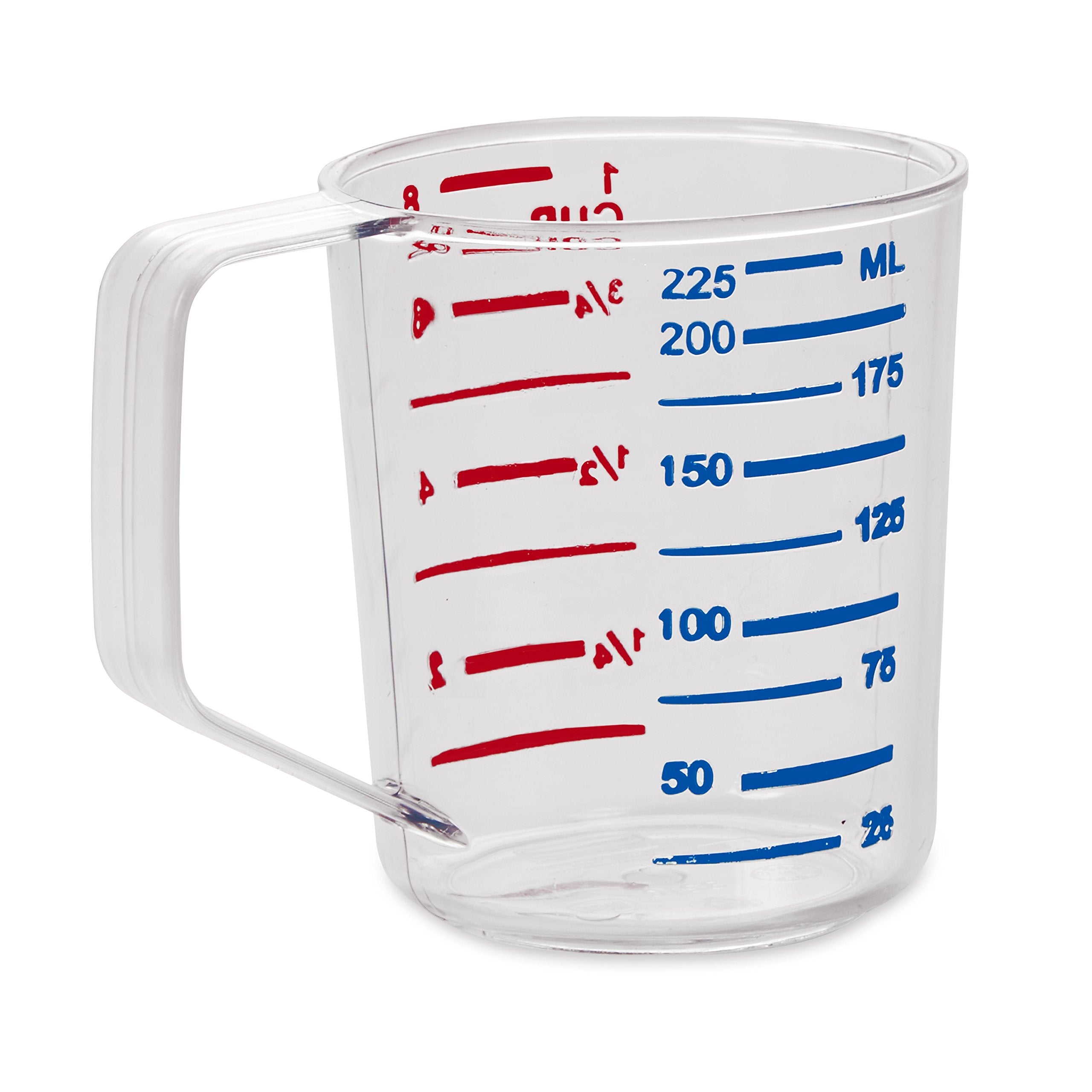 Rubbermaid Commercial Bouncer Clear Measuring Cup, 1-Cup, Easy Read for Liquid/Dry Ingredients, Strong Food Grade, Multicolor