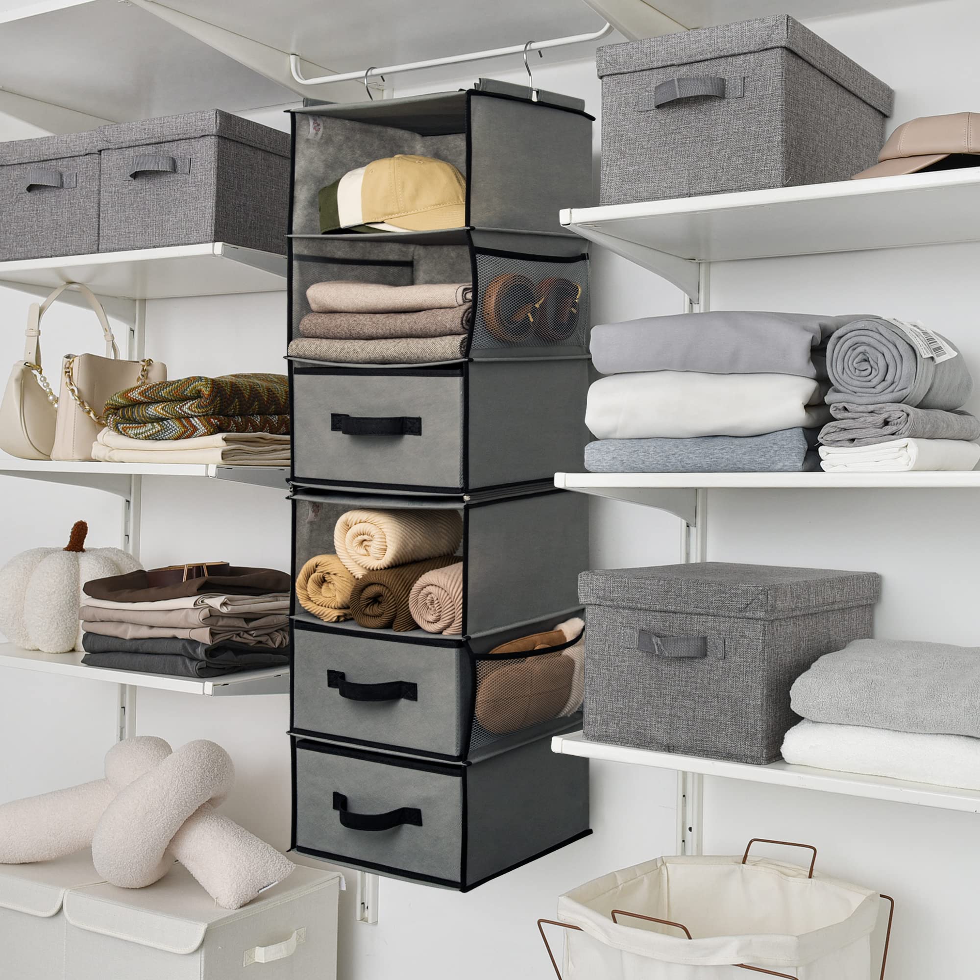 Granny Says 6-Shelf Hanging Closet Organizer, Separable To 2 Pack 3-Shelf, Closet Organization And Storage With 3 Different Draw
