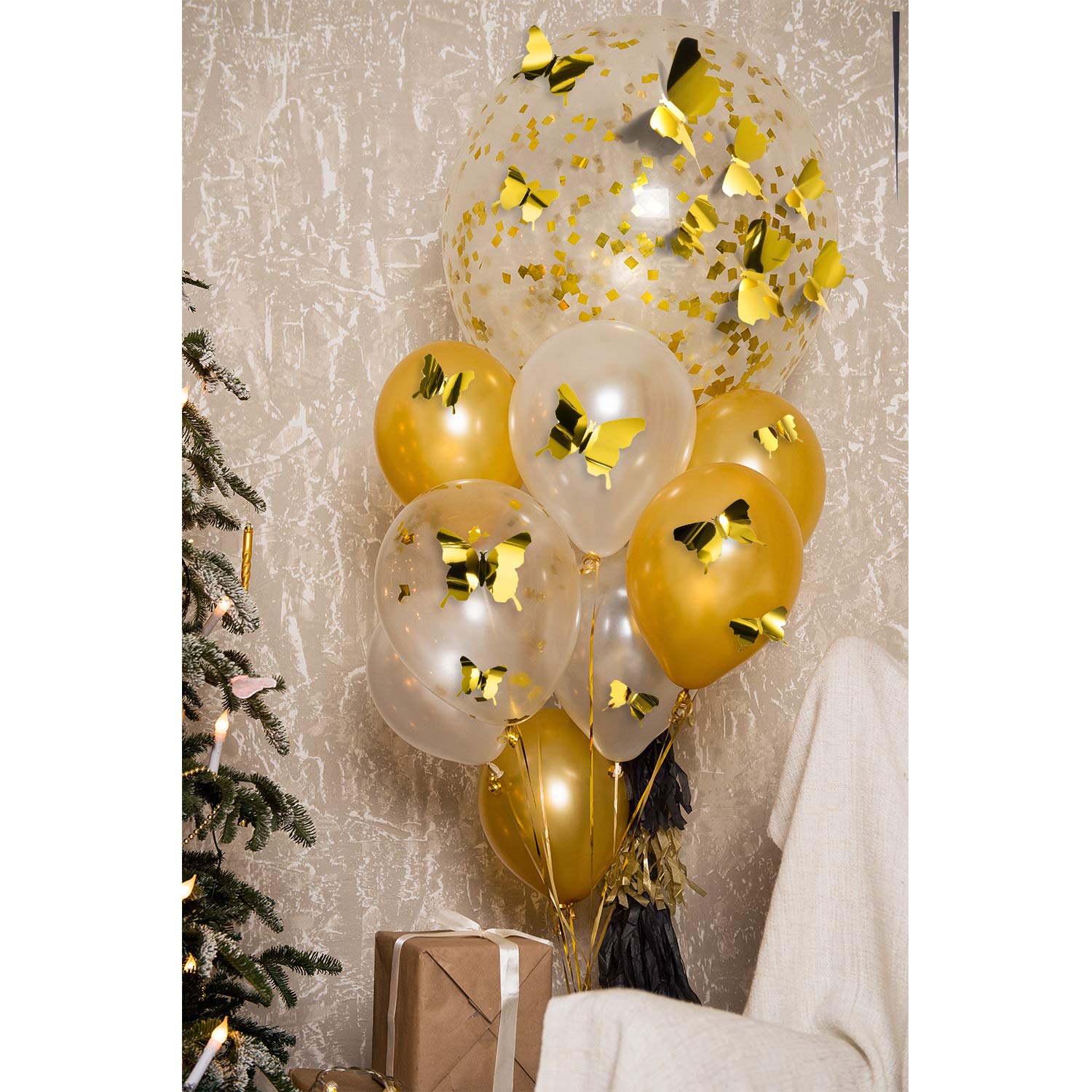 48 Pieces Butterfly Wall Decor Diy Mirror 3D Butterfly Stickers Removable Decals For Home Bedroom Bathroom Living Room Decor(Gol