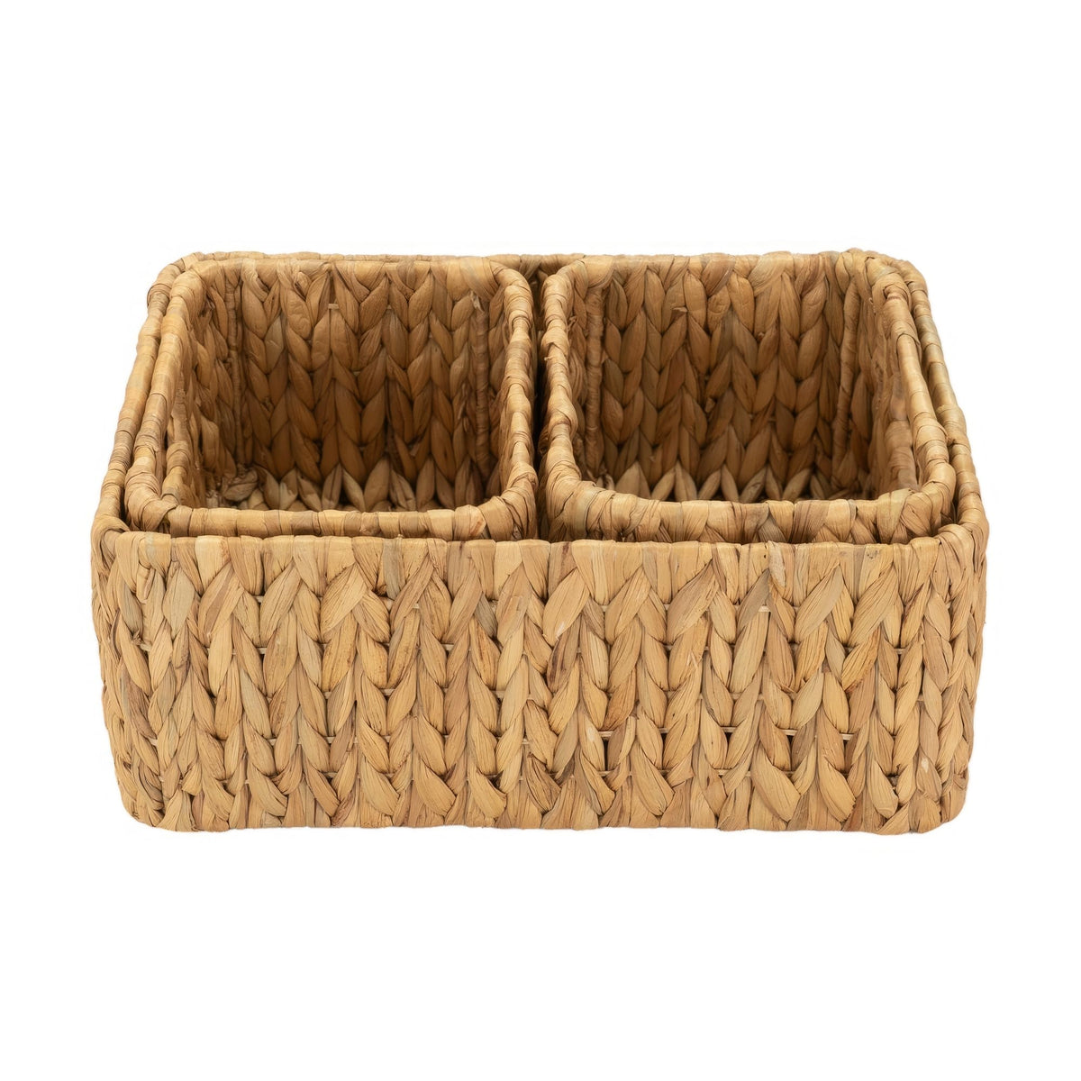 Homestead Water Hyacinth Storage Baskets, Rectangular Wicker Baskets For Bedroom, Living Room, Bathroom, Shelves - Set Of 3