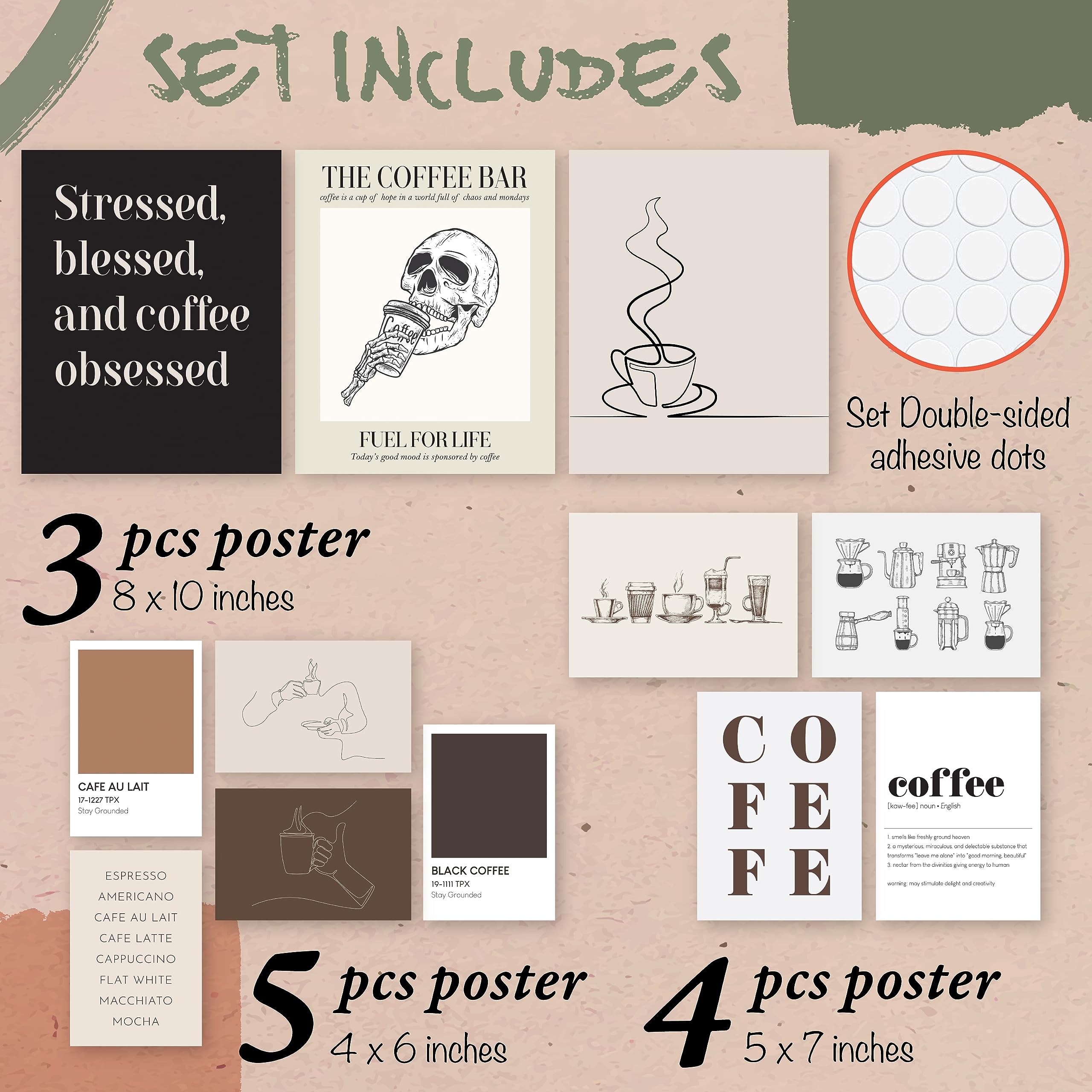 97 Decor Coffee Bar Decor - Coffee Wall Decor  Coffee Poster Print  Coffee Bar Essentials  Coffee Cart Accessories  Eclectic Coffee Shop Decorations  Vintage Coffee Pictures for Kitchen (UNFRAMED)