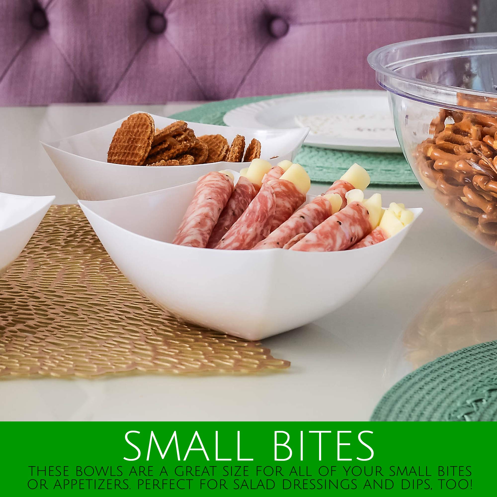 Plasticpro Disposable Square Serving Bowls, Party Snack Or Salad Bowl, Plastic Clear Or White Pack Of 4 (16 Ounce, White)