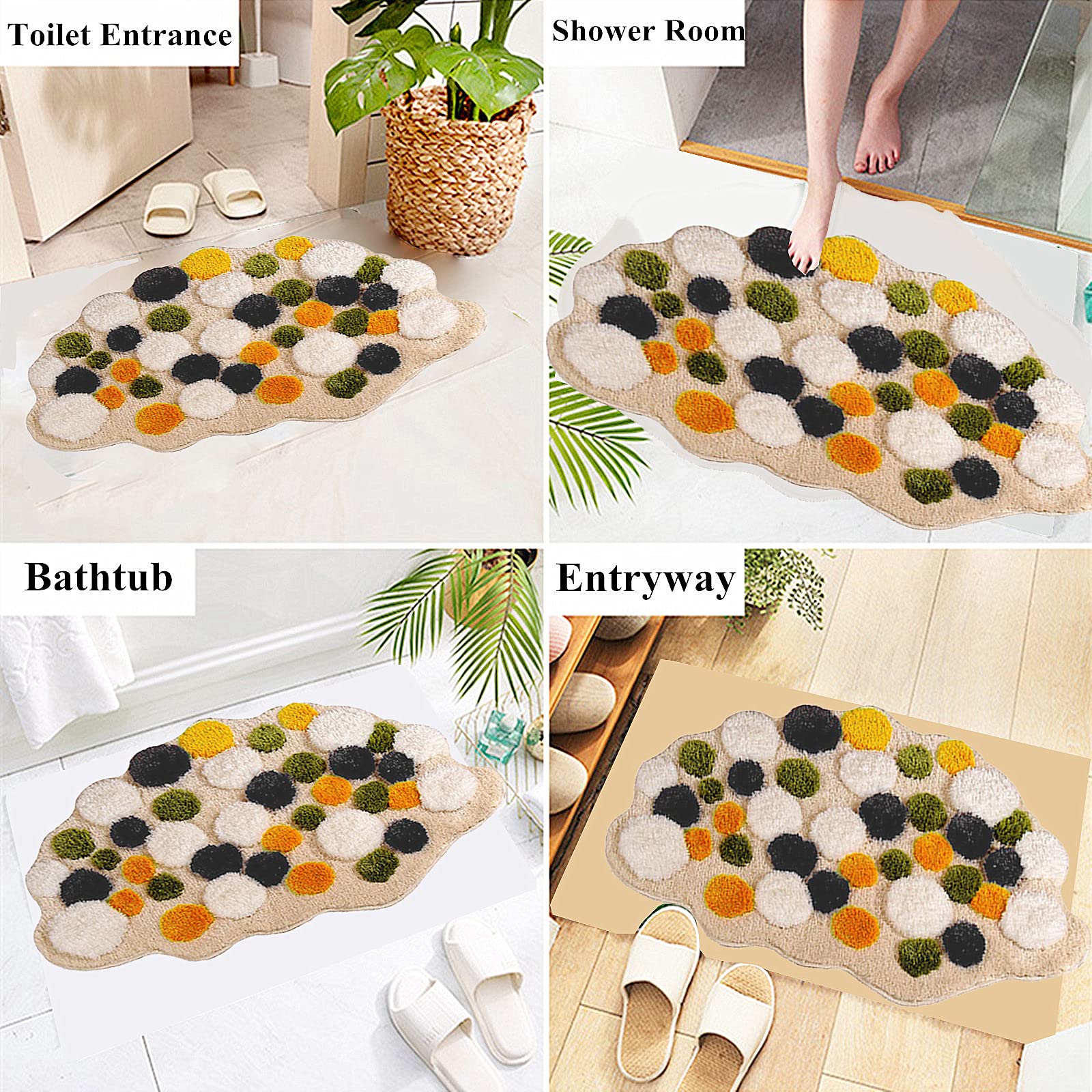 Ukeler 3D Moss Bath Rug Decor For Bathroom Soft Shaggy Non Slip Bath Rugs Shower Bathtub Mat Decorative Floor Mats For Home 31.5