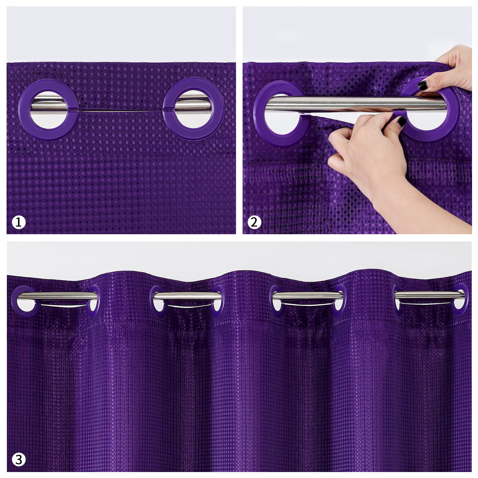 Mitovilla Purple Waffle Long Shower Curtain 72 X 80, No Hooks Required 80 Inch Long Fabric Cloth Shower Curtain Set With Cloth S
