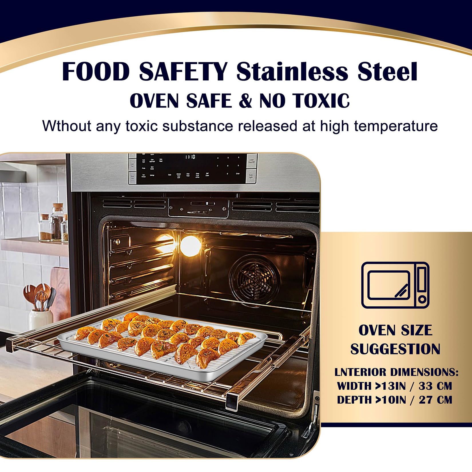 12.5 Inch Baking Sheet Pan With Cooling Rack Set(2 Pans & 2 Racks), Joyfair Stainless Steel Quarter Toaster Oven Pan Tray & Wire