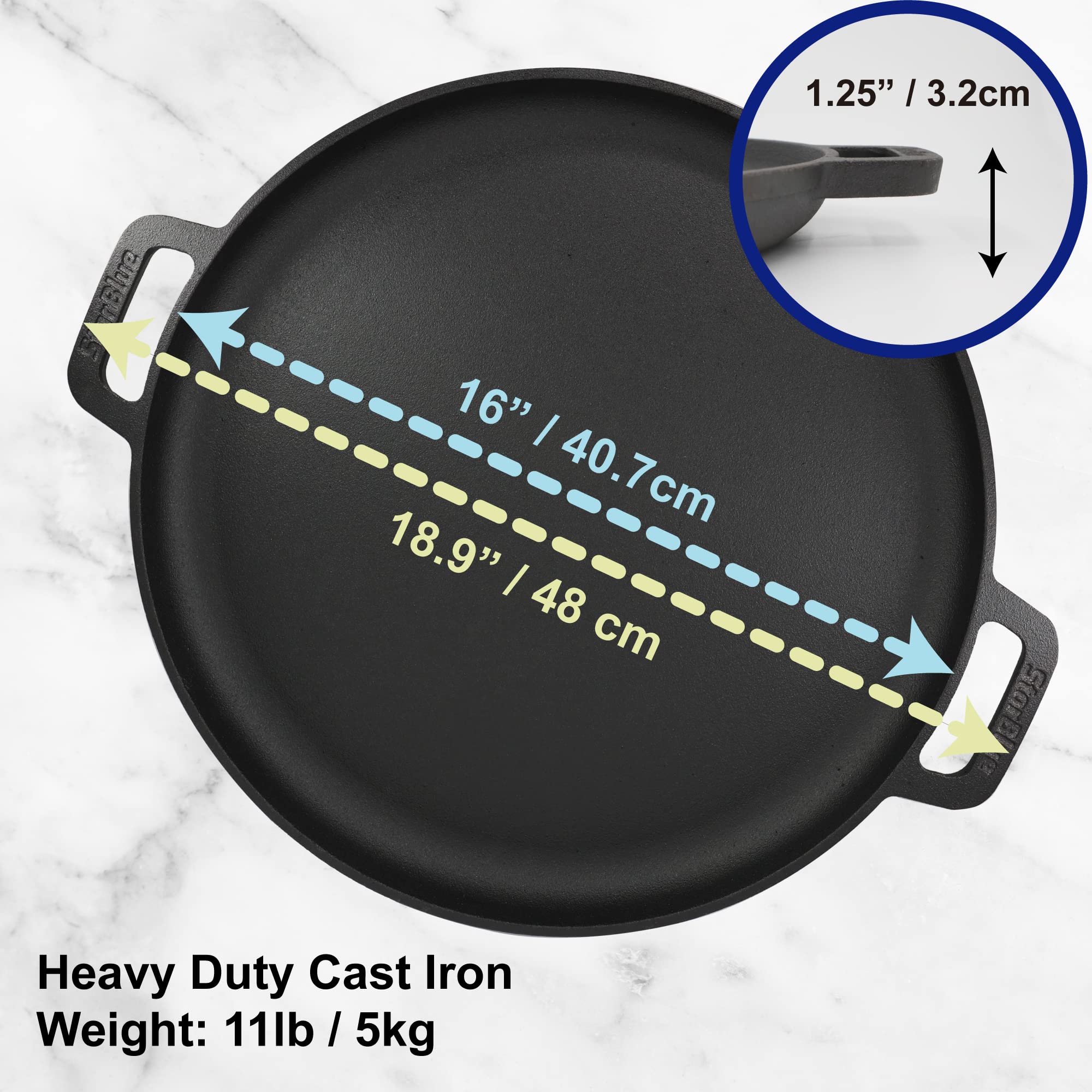 16 Inch Cast Iron Pizza Pan Round Griddle By Starblue With Free Silicone Handles And 30 Recipes Ebook- Pre-Seasoned Comal, Kitch