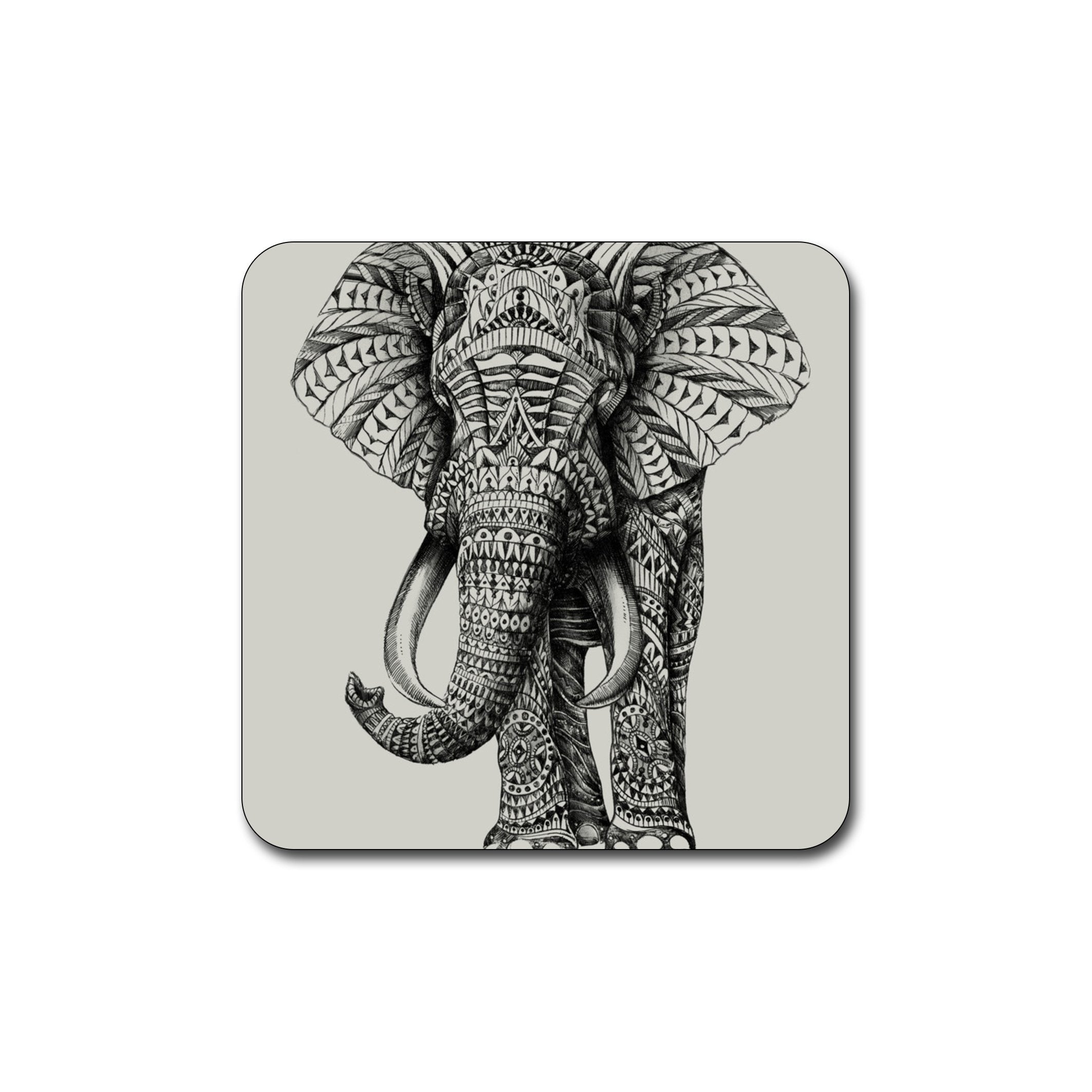 Elephant Pattern Square Coaster Set - Made Of Recycled Rubber - Set Of 4