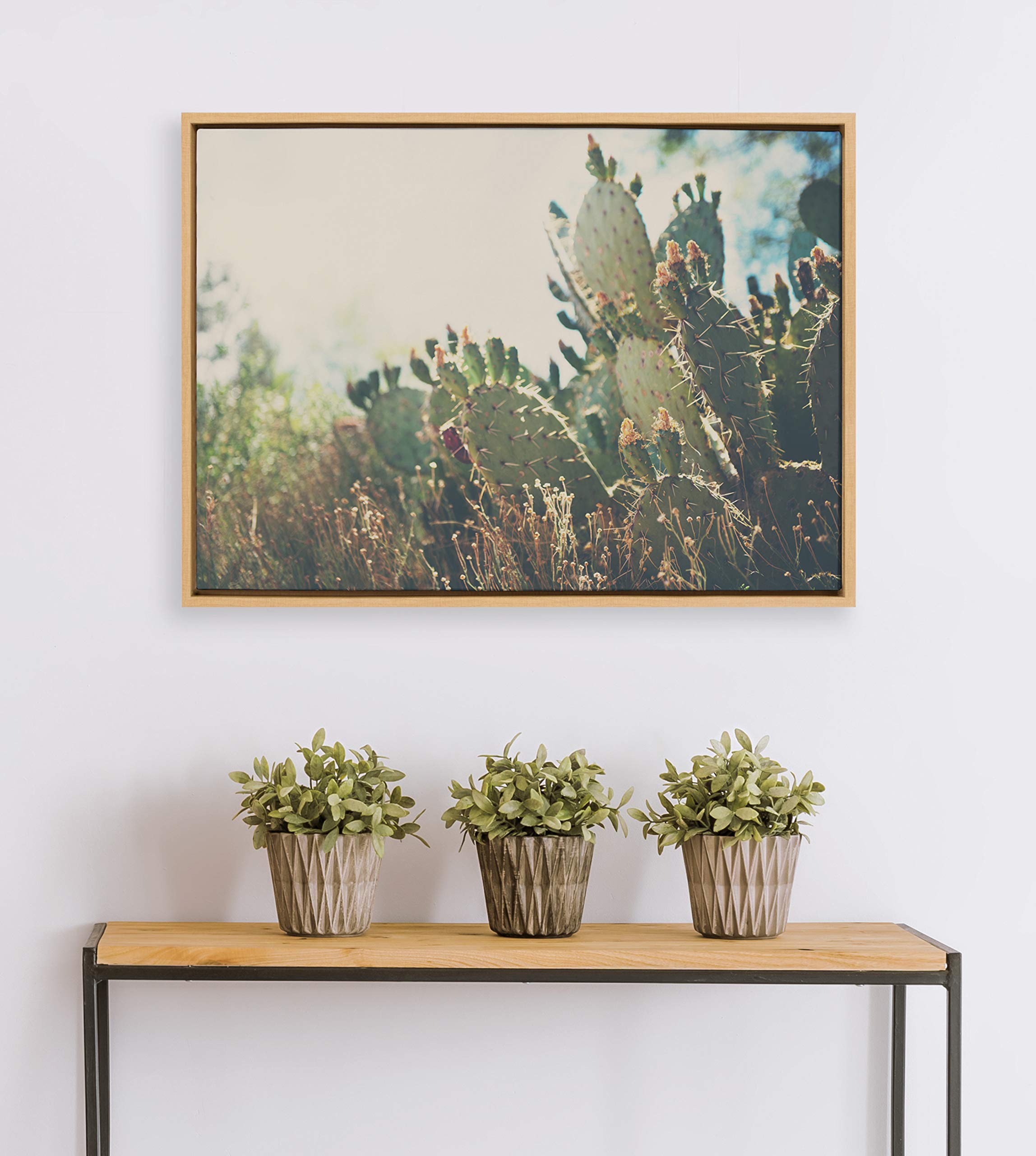 Kate And Laurel Sylvie A Desert Prickly Pear Framed Canvas Wall Art By Laura Evans, 23X33 Natural, Beautiful Southwest Wall Deco