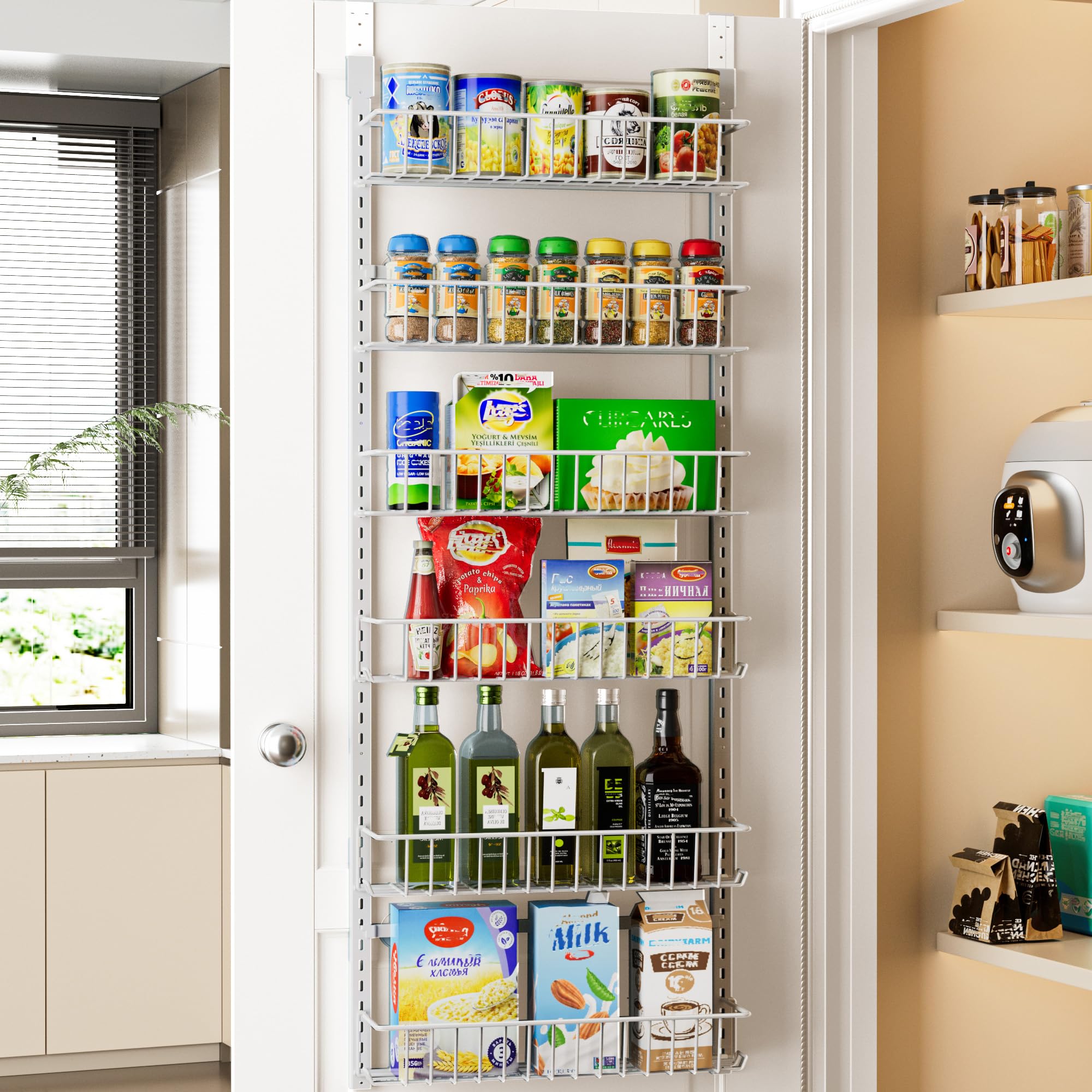 Delamu Adjustable Cabinet Door Organizer, 6-Tier Hanging Spice Rack Organizer, Metal Over the Door Pantry Organizer, Pantry Orga