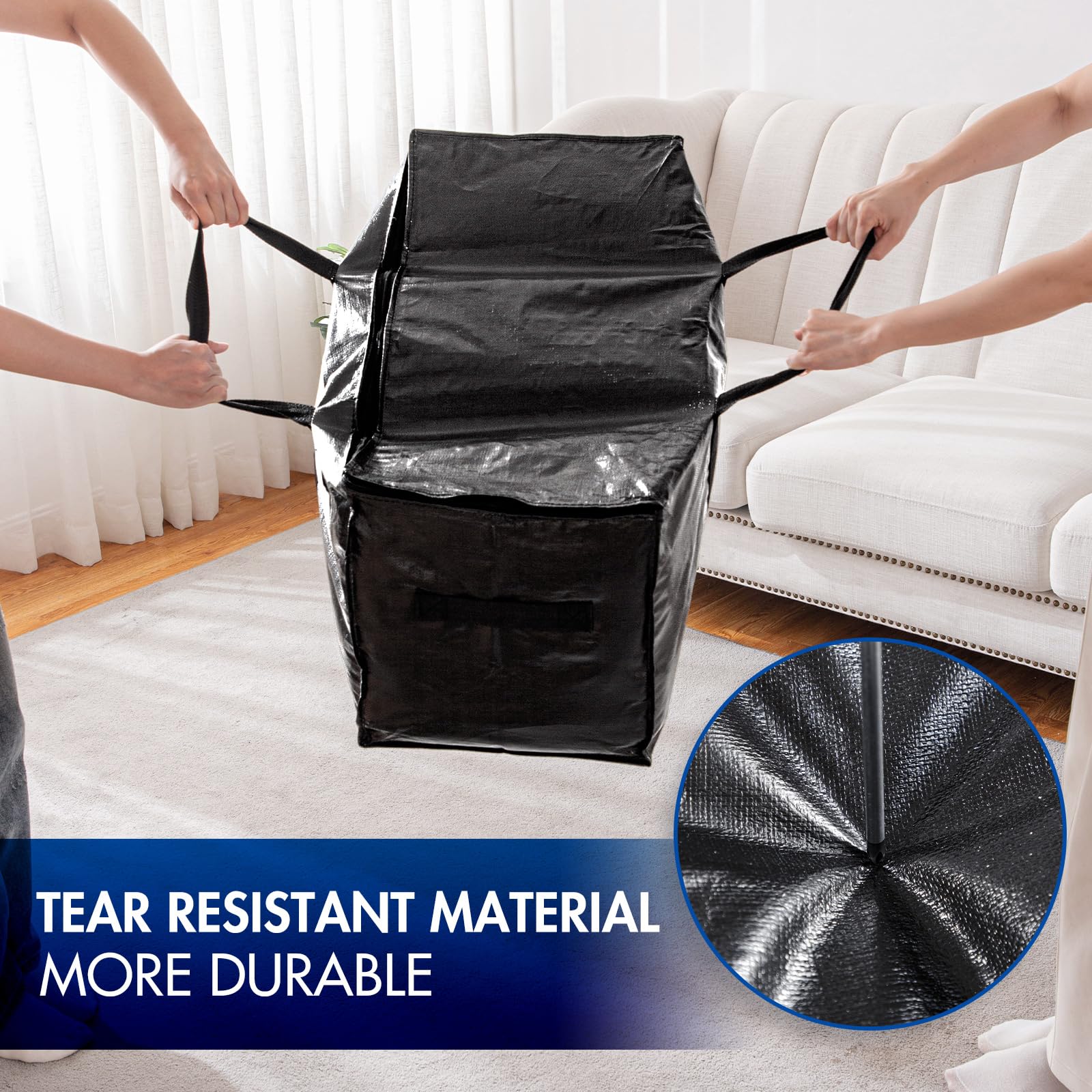 Taili Extra Large Moving Bags, 6 Pack Black Heavy Duty Totes For Storage, Wrap Around Handles, Storage Bags For Space Saving Mov