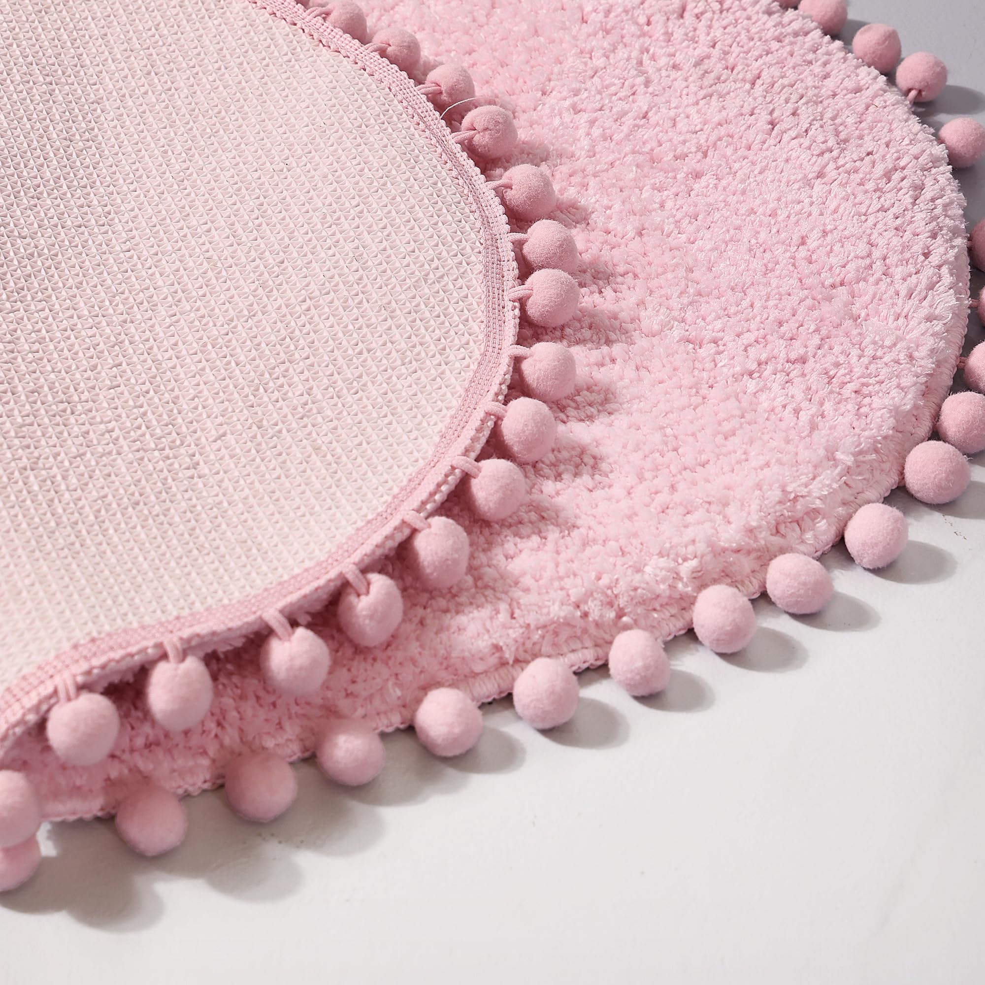 Yirddeo Bath Mat Pink Rug With Pom Oval Bathroom Rugs For Bedroom Non Slip Cute Boho Absorbent Mats Soft Plush Washable Rug (20