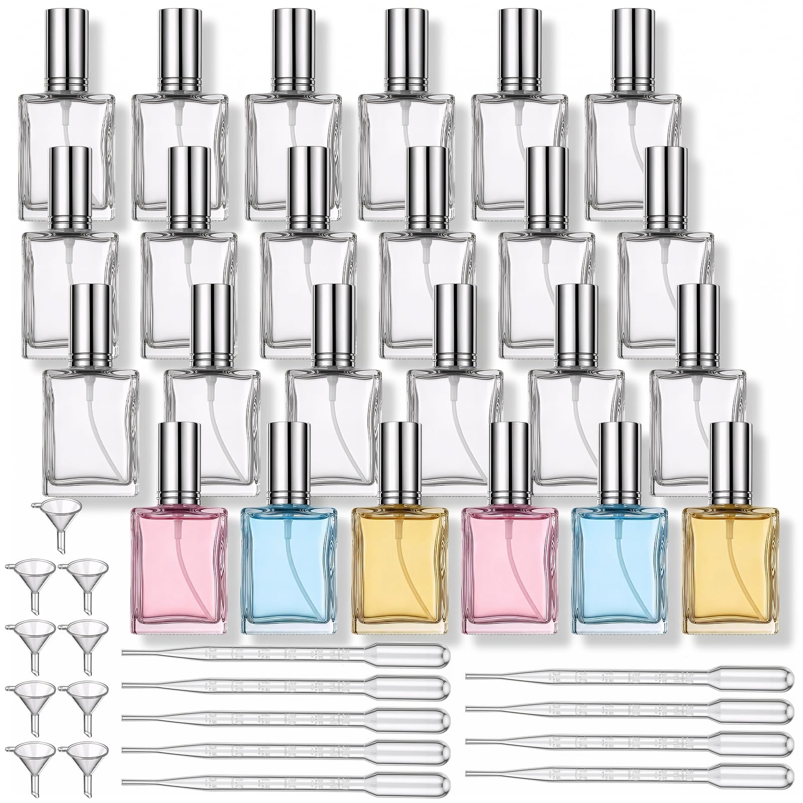 kenaeooe 24 Pack Refillable Perfume Bottle Clear Glass Fine Mist Atomizer Spray Bottles Empty Perfume Bottles 15ml Portable Squa