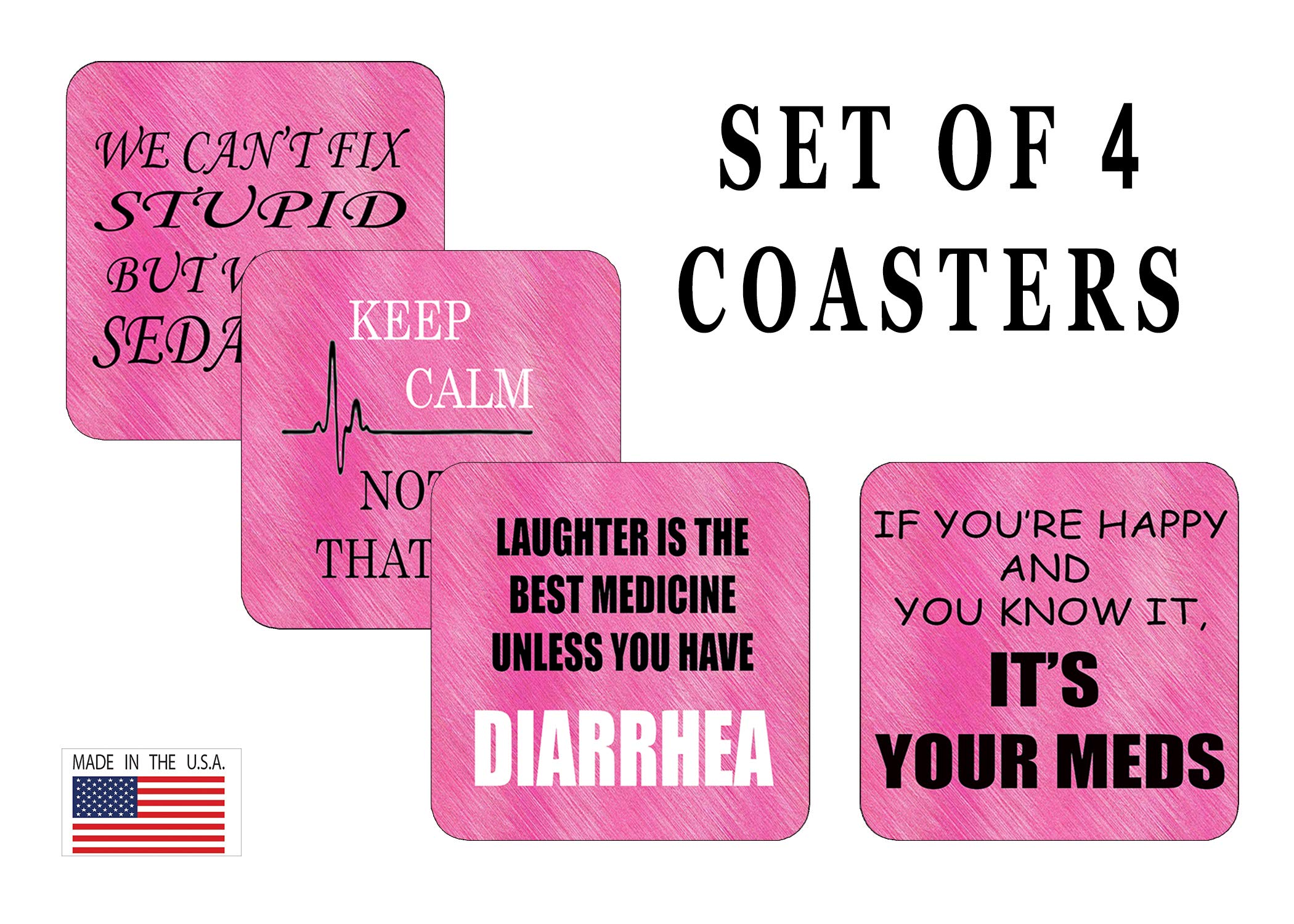 Nurse Drink Coaster Set RN Nursing CNA Gift Joke Funny Home Kitchen Barware
