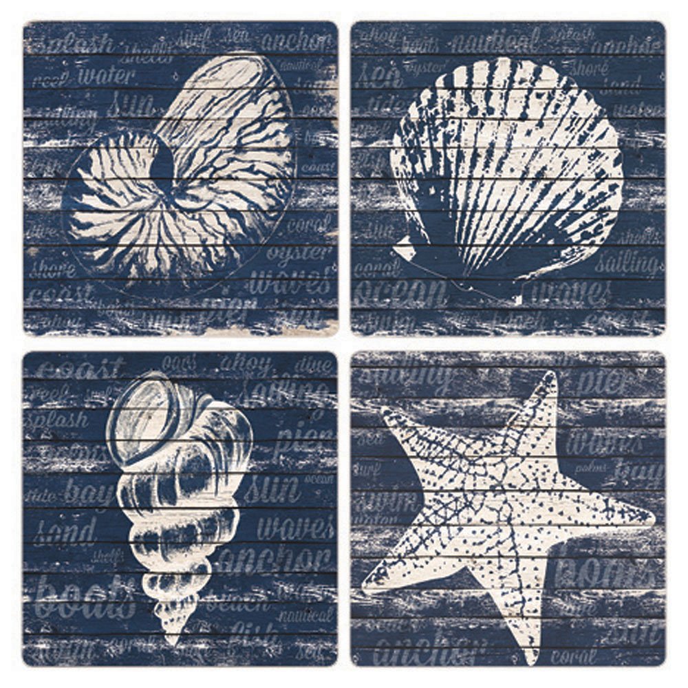 Coasterstone Coastal Wonder Absorbent Coasters (Set Of 4), 4-1/4'', Multicolor