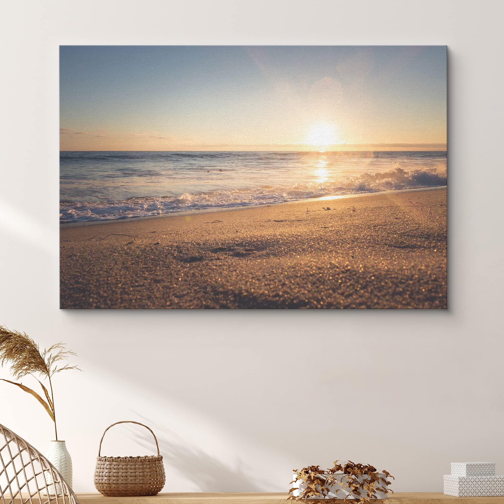 Signford Canvas Print Wall Art Sunlight Beach Horizon At Golden Hour Nature Wilderness Photography Realism Nautical Scenic Relax
