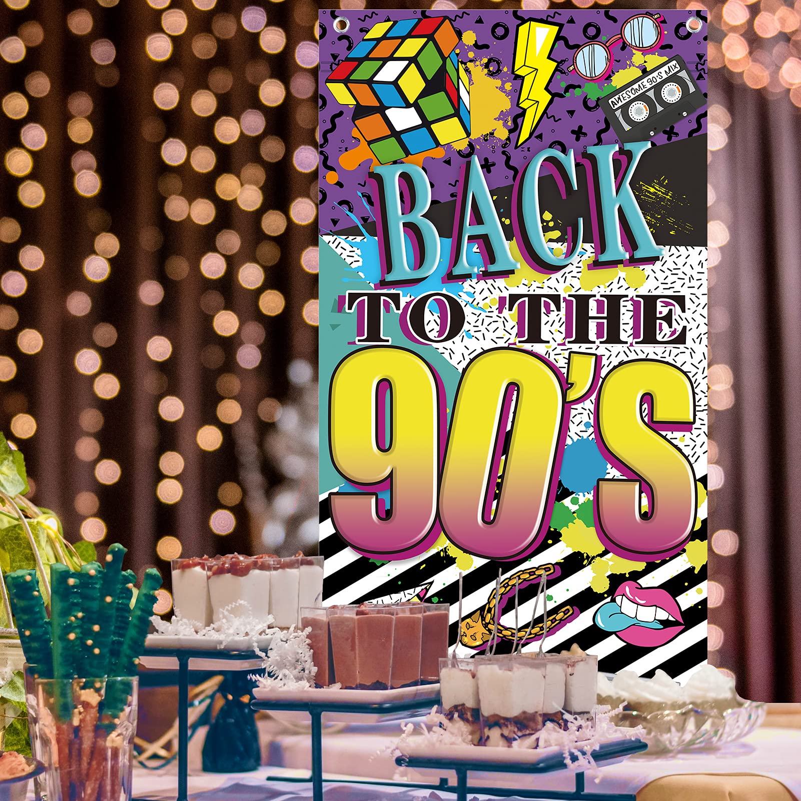 90S Themed Door Banner Party Decorations For Adults, 90'S Hip Hop Theme Graffiti Birthday Door Backdrop Party Supplies, Back To