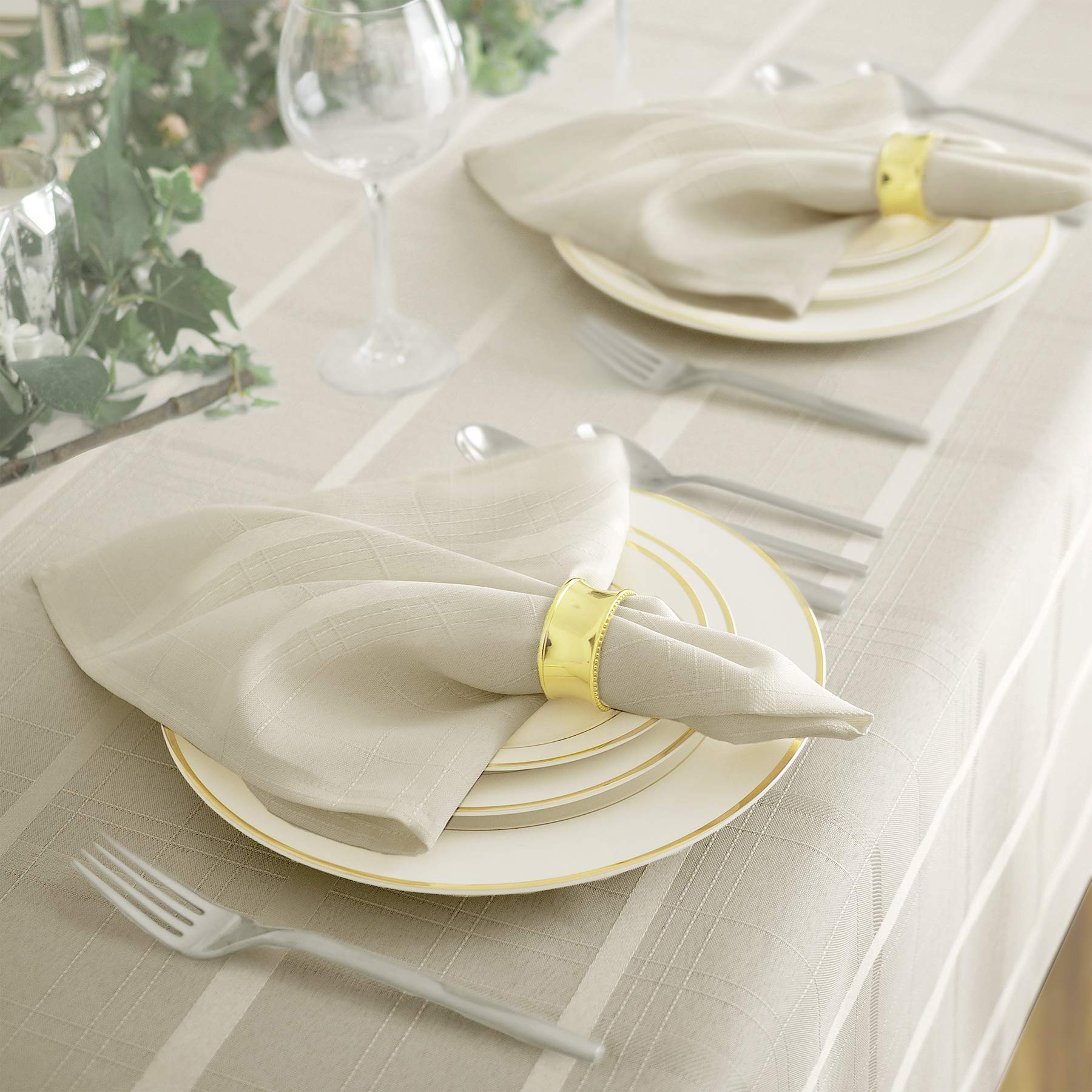 Newbridge Elegance Plaid No-Iron Soil Resistant Woven Fabric Napkins - Set Of 4 Napkins - Beige