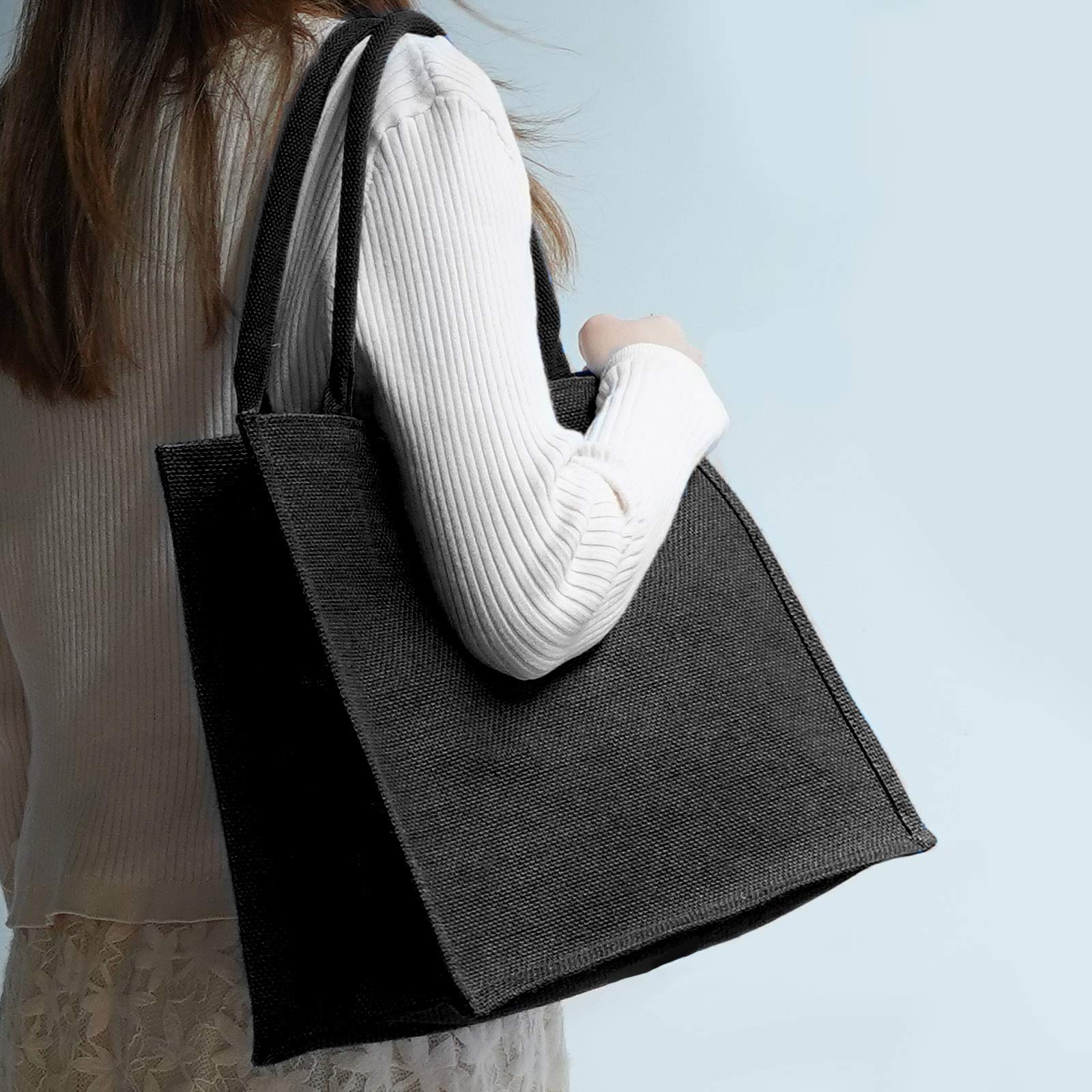 Segarty Tote Bags  6 Pack Large Black Burlap Jute Reusable Canvas Gift Favors Bag with Handles Blank Totes Bulk for Bridesmaid Wedding  Women Market Grocery Shopping  Bachelorette Party  Beach Trip