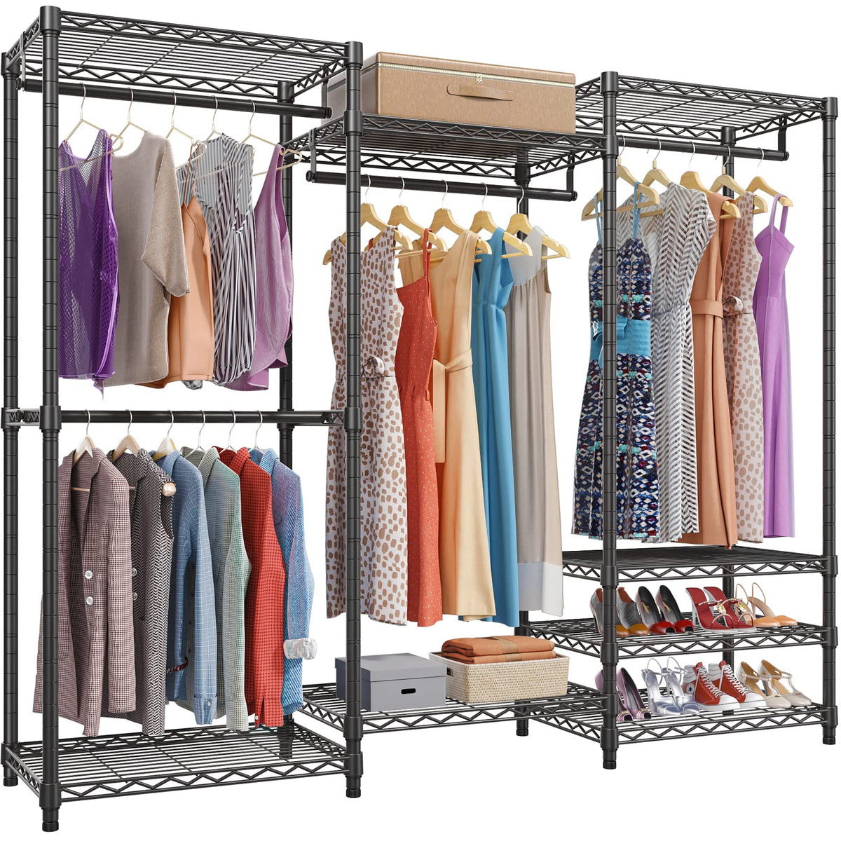 Vipek V5 Portable Closet Wardrobe Heavy Duty Clothes Rack, Freestanding Clothing Rack With 4 Hang Rods & 8 Shelves, Adjustable C