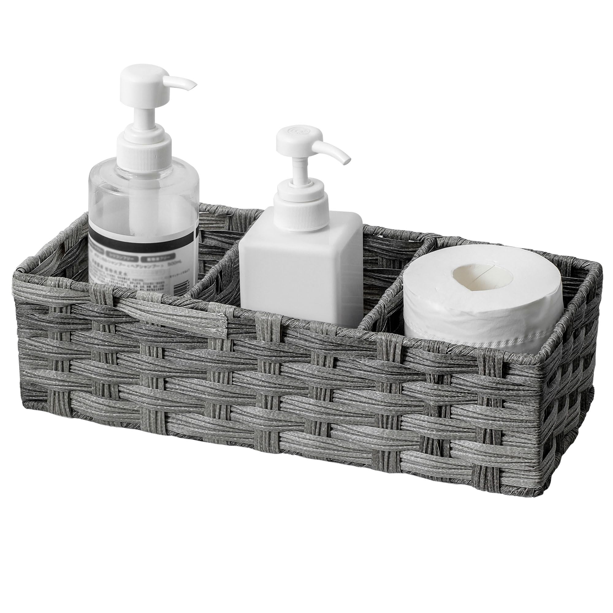 Toilet Tank Topper Paper Basket Multiuse Hand Woven Plastic Wicker Basket Bins with Divider for Shelves Rustic Farmhouse Bathroo