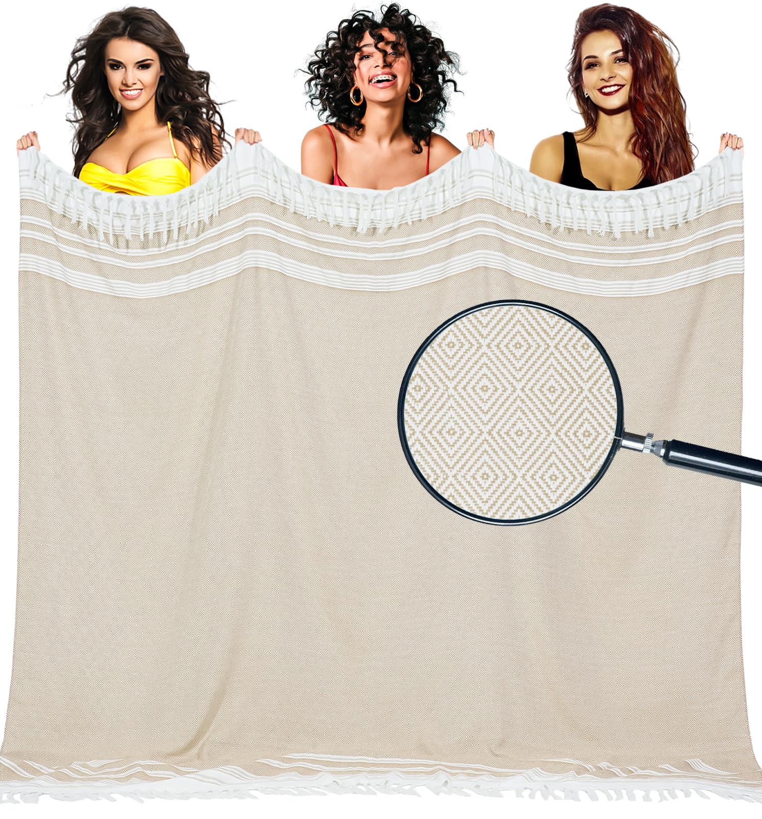 Boho Beige Throw Blanket Bedroom Living Room Accessories Sofa Couch Chair Essential Bohemian Aztec African Southwest Neutral Whi