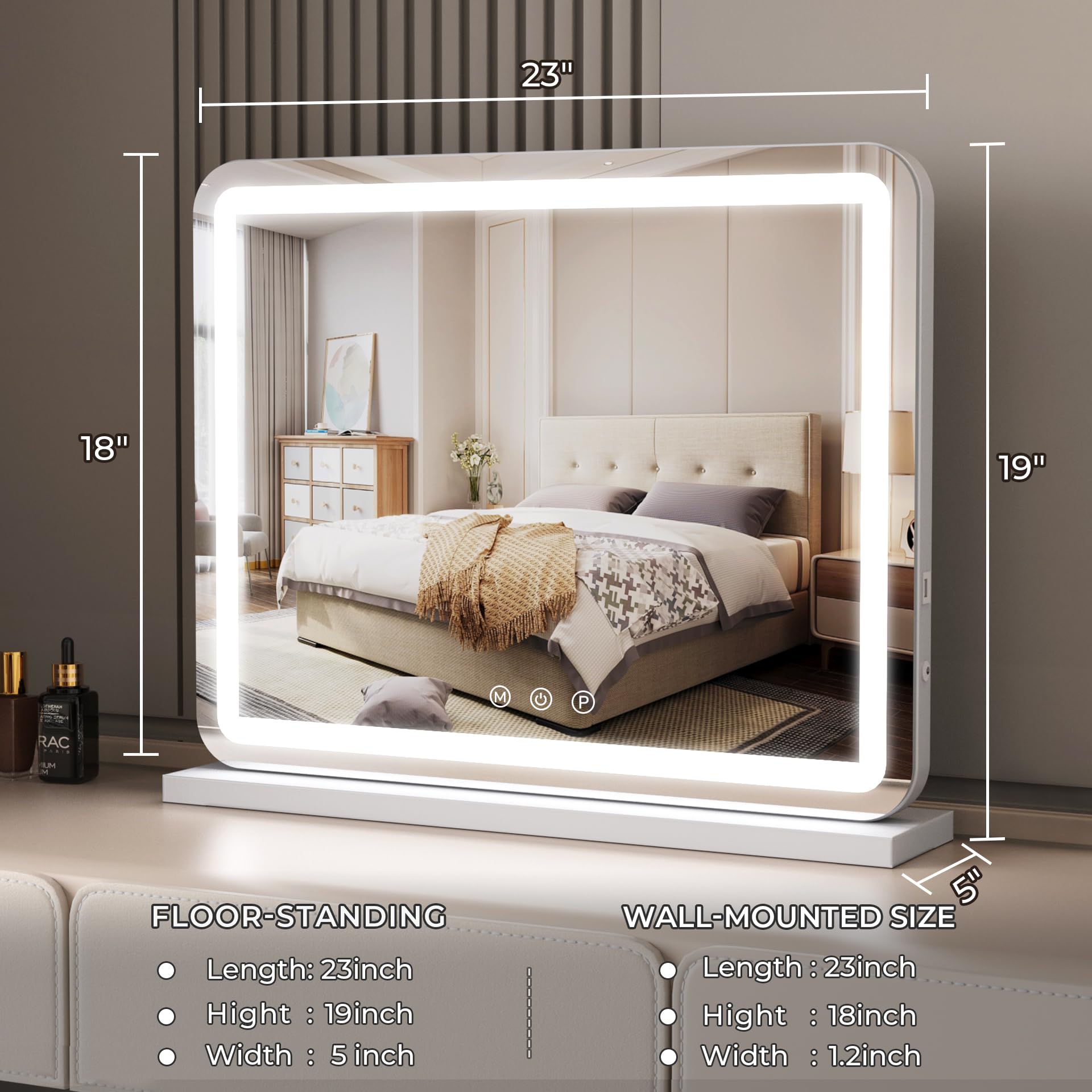 Zl Zeling Vanity Mirror With Lights, 23 Inch Large Makeup Mirror With Led Lights, Smart Touch Dimmable 3-Color Light, Memory Fun