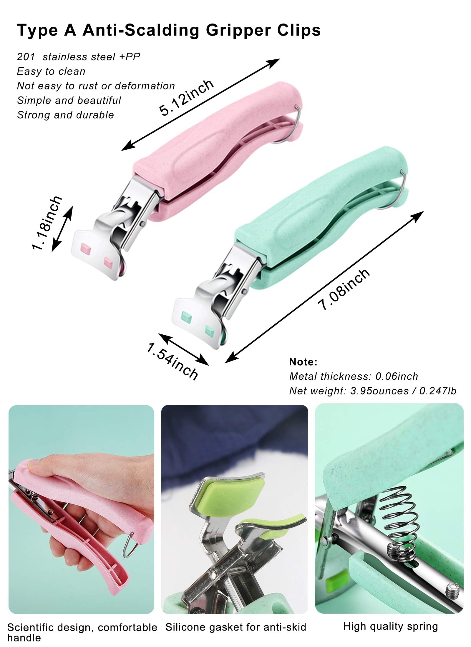 SPTECHMAKE Stainless Steel Anti-Scalding Gripper Tongs, 2-Pack, Green & Pink, Model SPTECH-COOKTO-2A, Ideal for Hot Plates & Bowls