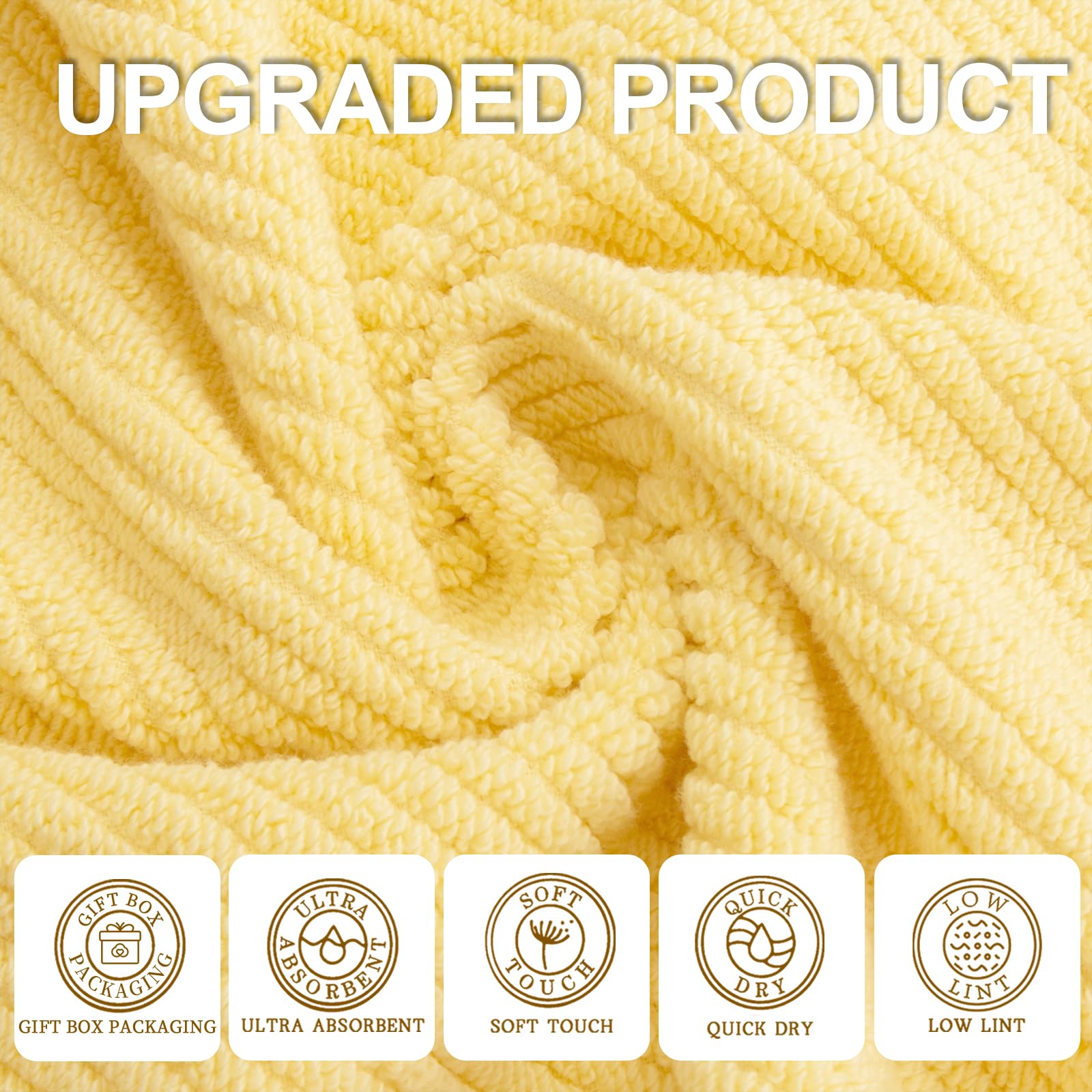 Voova & Movas Yellow Hand Towels For Bathroom, 4 Pack Large 18'' X 28'' - 100% Cotton | Lightweight | Thick | Quick Dry | Soft |