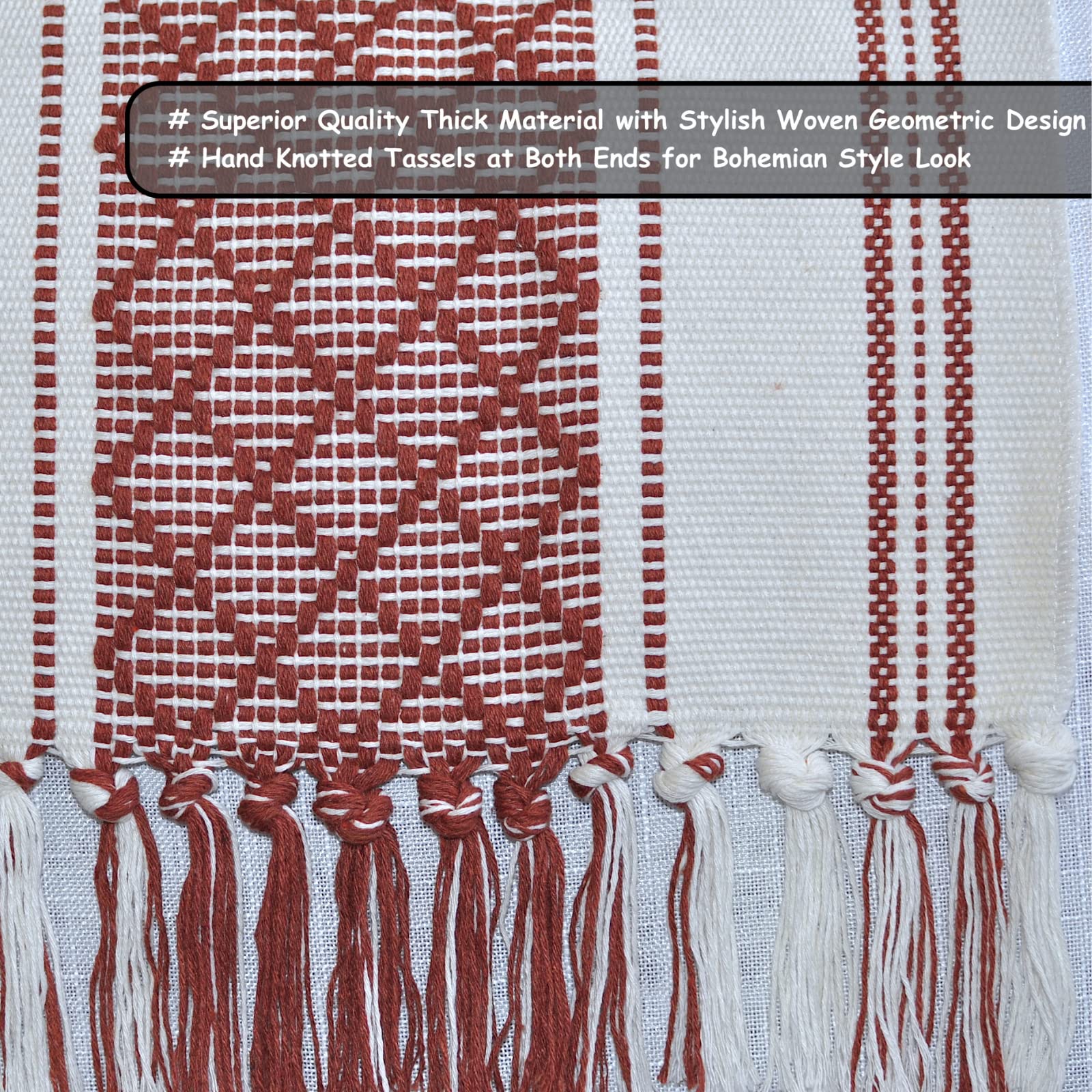 Oveesha Boho Dining Table Runner With Tassels 14 X 90 Inches, Rust Brown & Cream | Woven Washable Dresser Scarf For Bedroom | Fa
