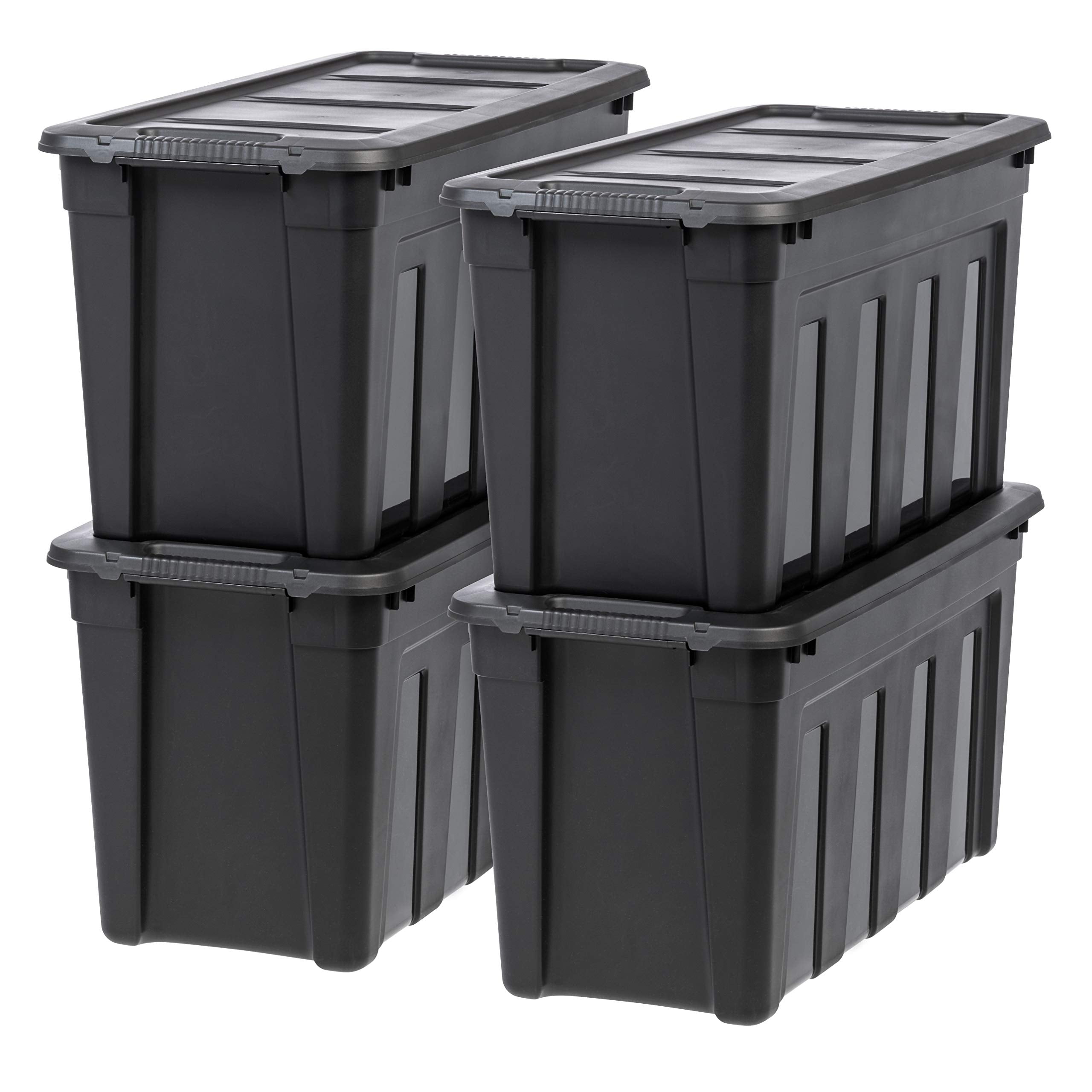 Iris Usa 31 Gallon Heavy-Duty Storage Plastic Bin Tote Container, Black, Set Of 4
