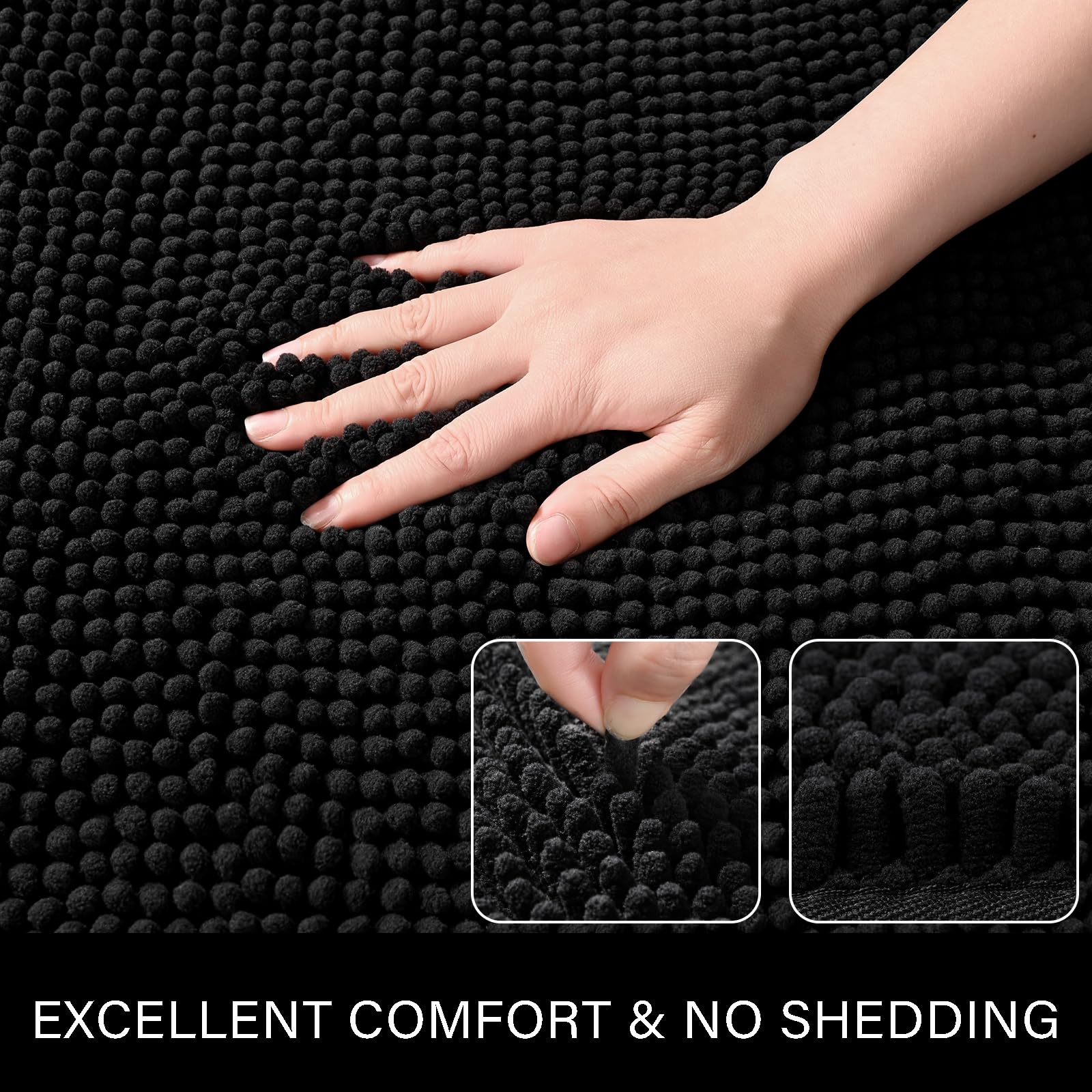 LOCHAS Luxury Bathroom Rug Shaggy Bath Mat 24 x 60 Inch  Washable Non Slip Bath Rugs for Bathroom Shower  Soft Plush Chenille Absorbent Carpets Mats  Black