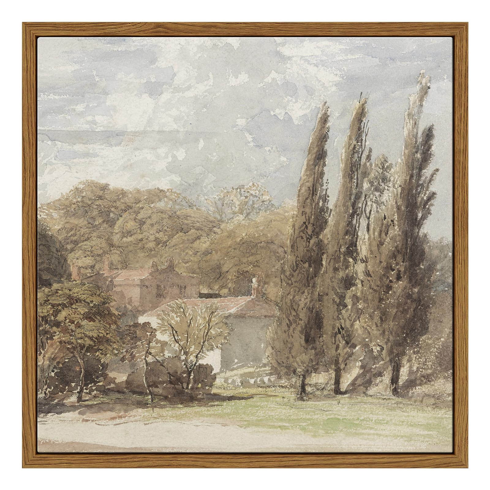 Insimsea Square Framed Canvas Wall Art, Gardens Classical Scenery Paintings, Rustic Gardens Wall Pictures For Bedroom Bathroom L