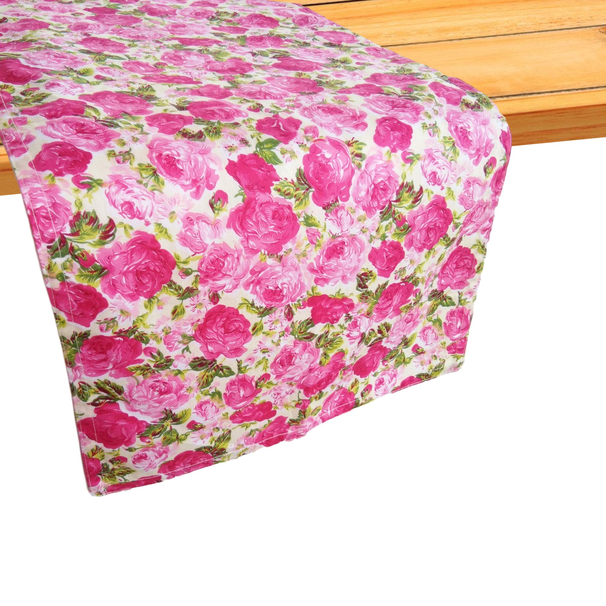 Cushystore Valentine Floral Roses Garden Table Runner Blooming Blossom Theme 100% Cotton Pink, 13 X 48 Inch