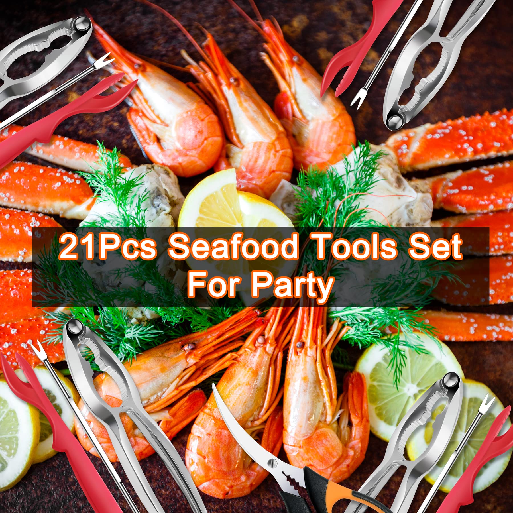 mobzio Seafood Cracker Tools Set - 21 Pcs with Crab Crackers, Forks, Lobster Shellers, Scissors & Storage Bag - Portable Party Supplies