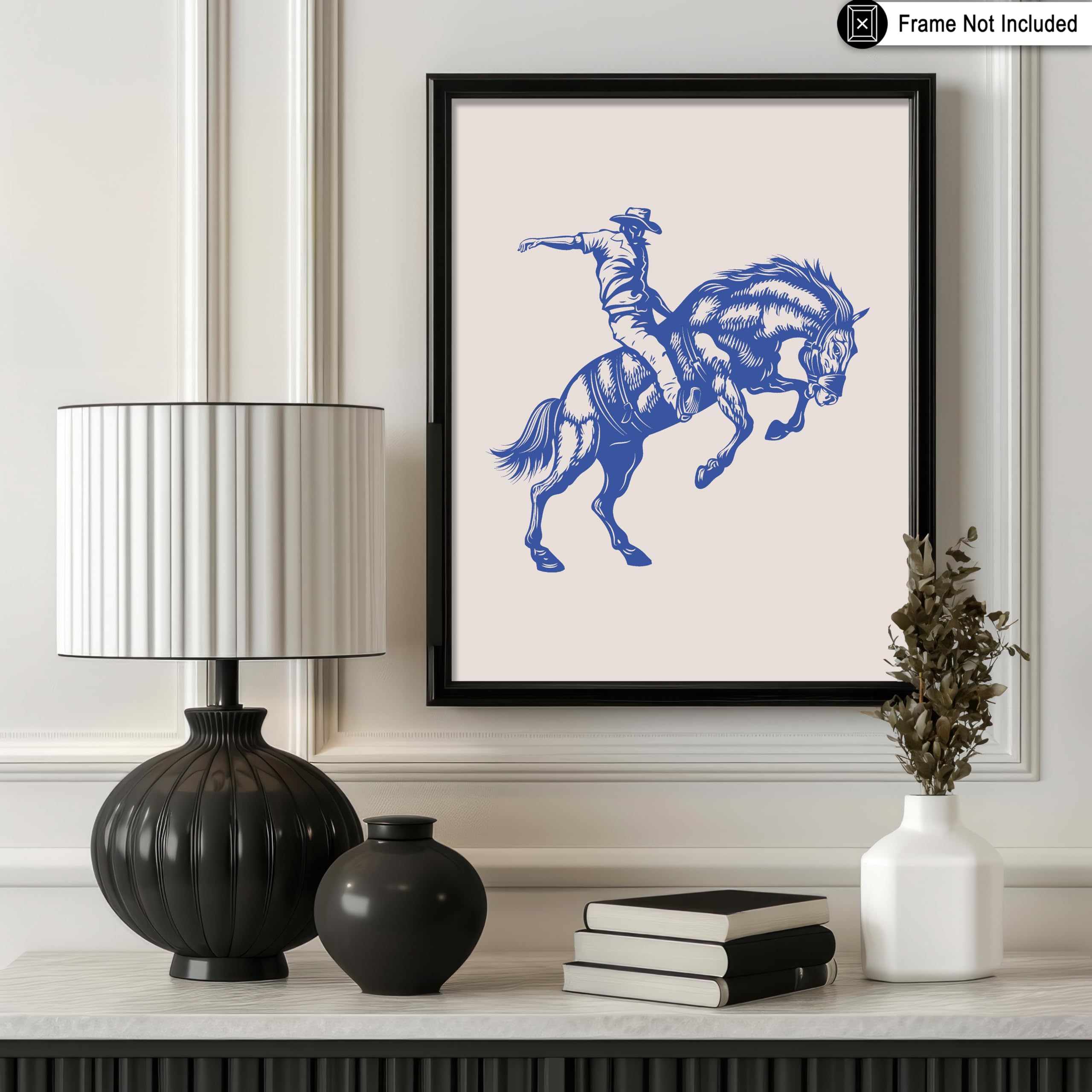 Poster Master Cowboy On Bucking Horse Poster - Retro Blue Cowboy Print - Western Art - Rodeo Art - Wild West Art - Gift For Him