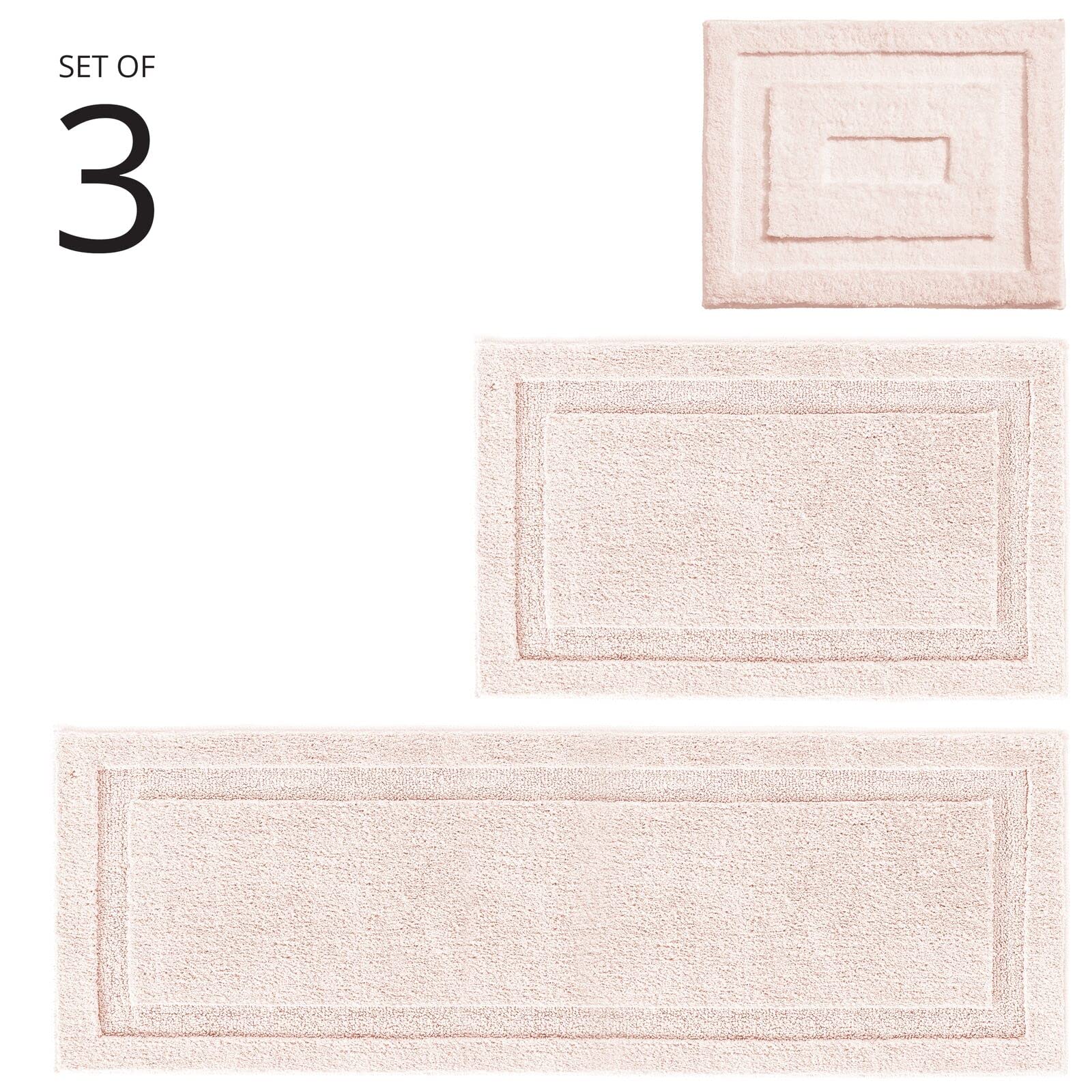 mDesign Microfiber Soft Polyester Bathroom Rugs for Indoor Bath  Tub  Shower Floor Water Absorbent  Machine Washable  Non-Slip Rectangular Bath Carpets Mats  Hydra Collection  3 Pieces  Lt. Pink/Blush