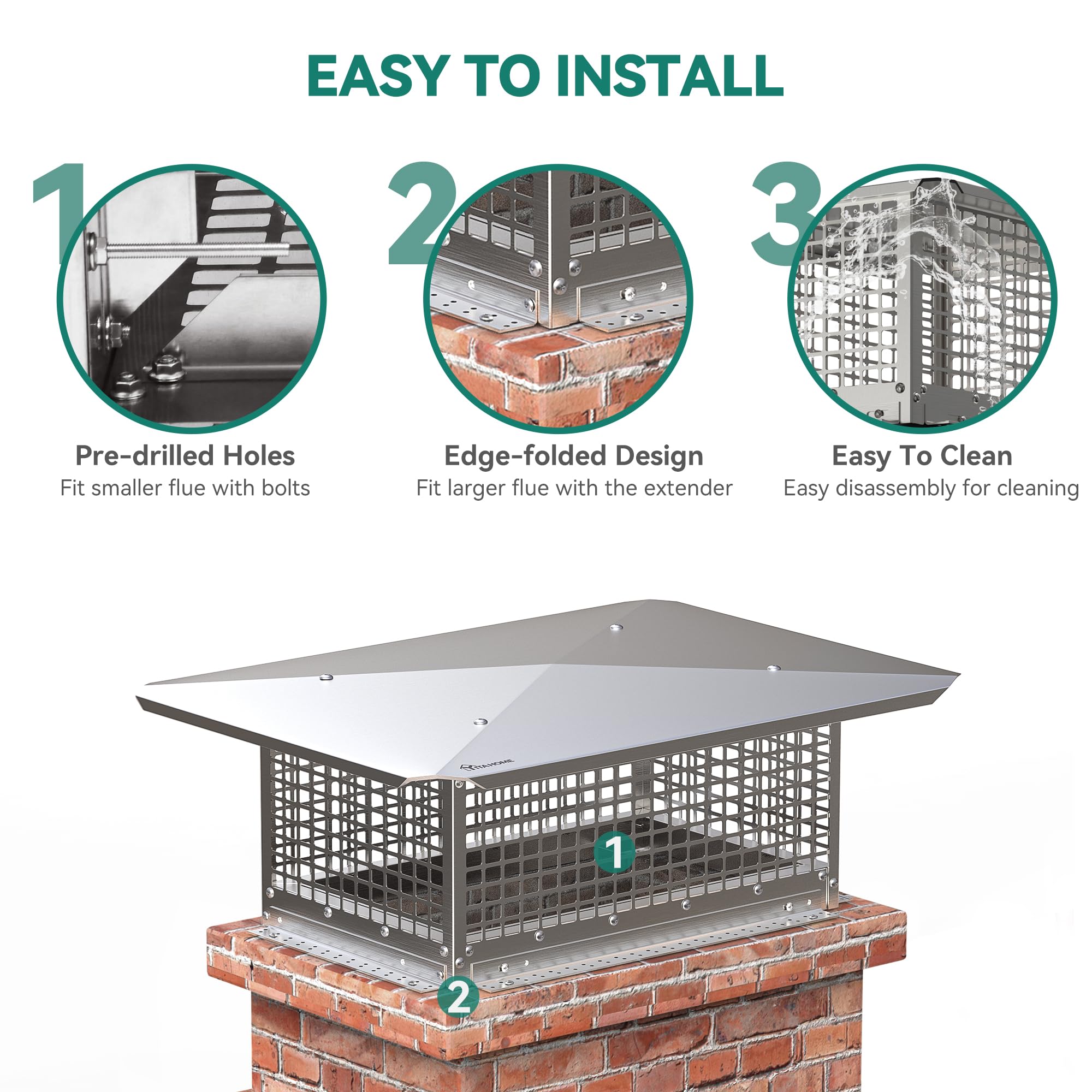 Yitahome Chimney Cap, 13'' X 21'' Chimney Cover For Outside, 304 Stainless Steel Fireplace Chimney Caps With Adjustable Metal St