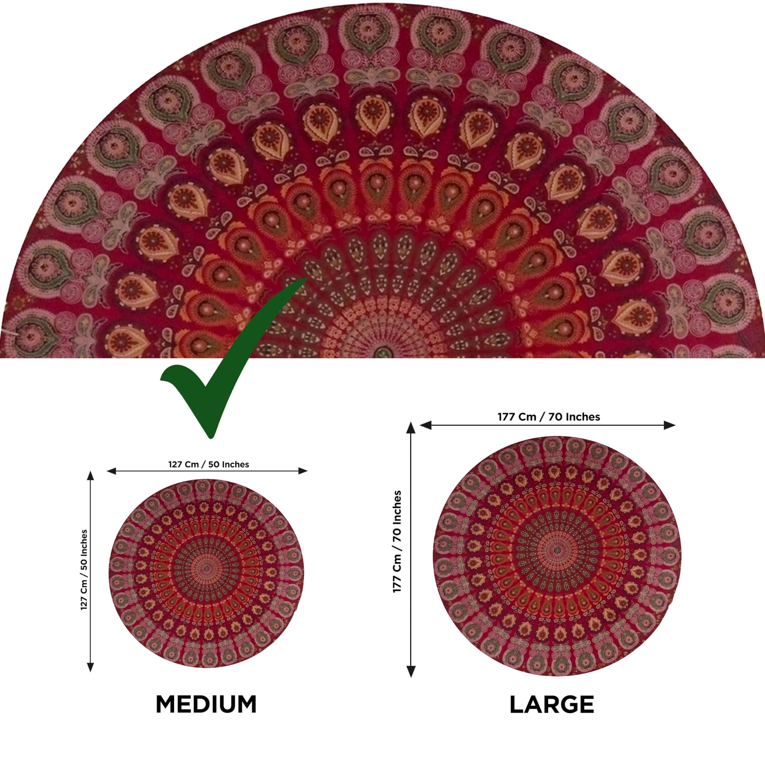 Raajsee Red Round Beach Tapestry Hippie/Boho Beach Blanket Mandala Roundie/Indian Cotton Throw - Round Tablecloth/Home Decor/Ind