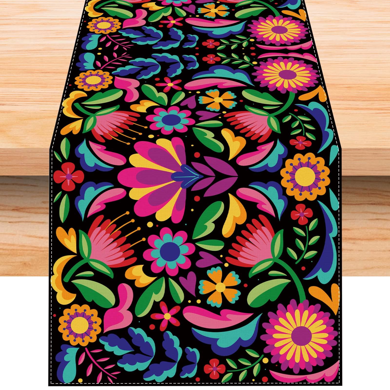 Jiudungs Linen Mexican Fiesta Table Runner 90 Inches Long Cinco De Mayo Tablecloth Dia De Los Muertos Decor Day Of The Dead Deco