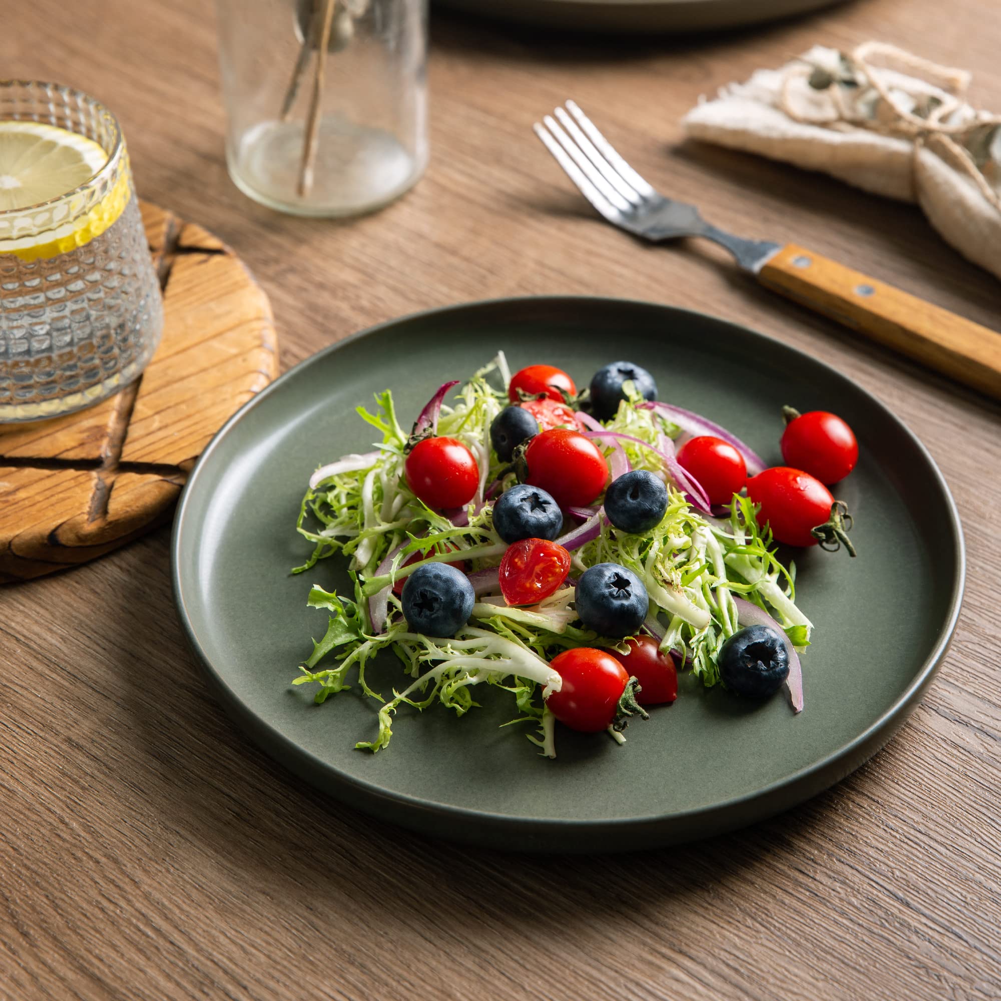 Amorarc Ceramic Dinner Salad Plates Set Of 6, Wavy Rim 8.5 Inch Dish Set, The Dessert,Salad, Appetizer, Small Dinner Etc Plate,M