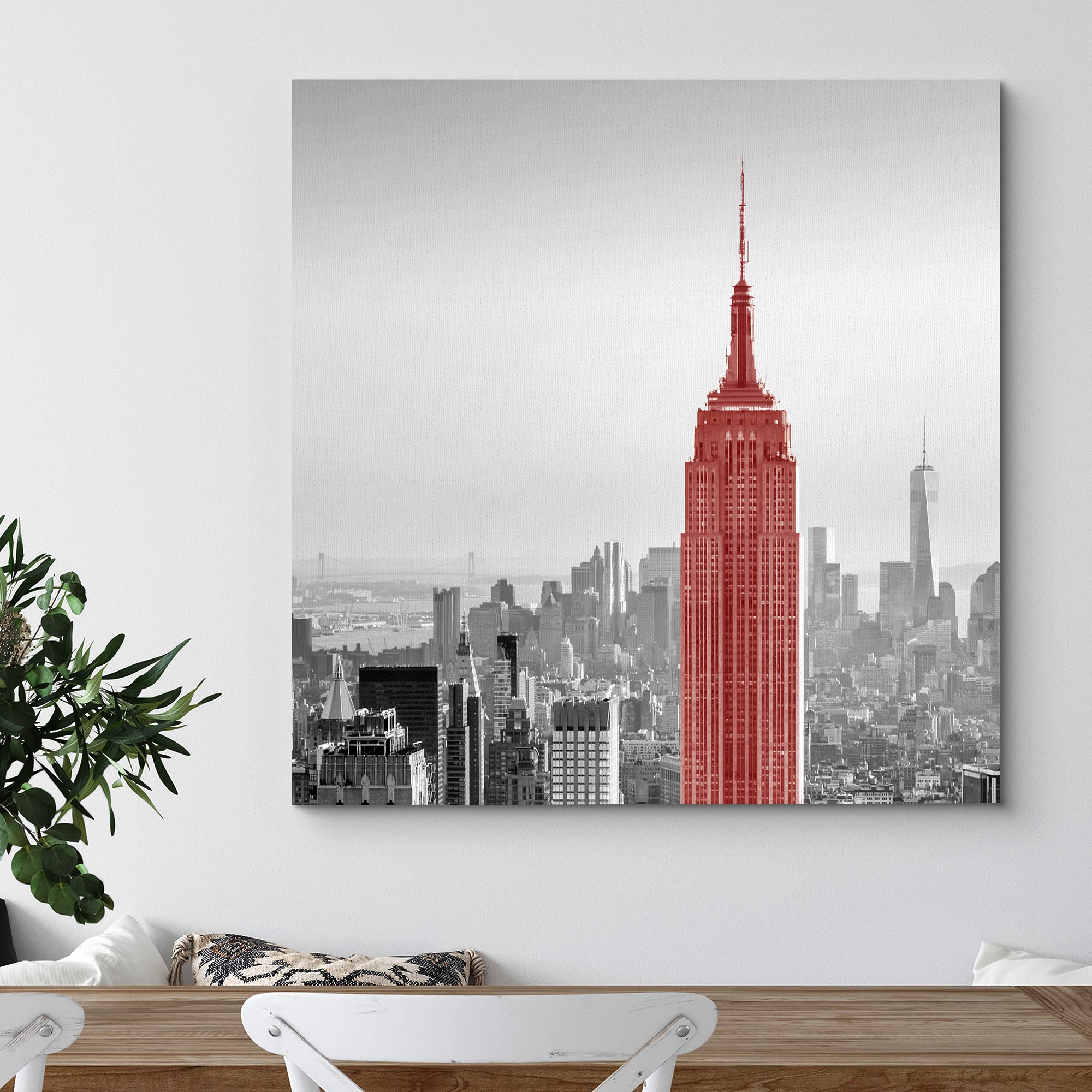 Wall26 Canvas Print Wall Art Pop Of Color Red Empire State Building Architecture & Maps Cities Photography Realism Chic Scenic R